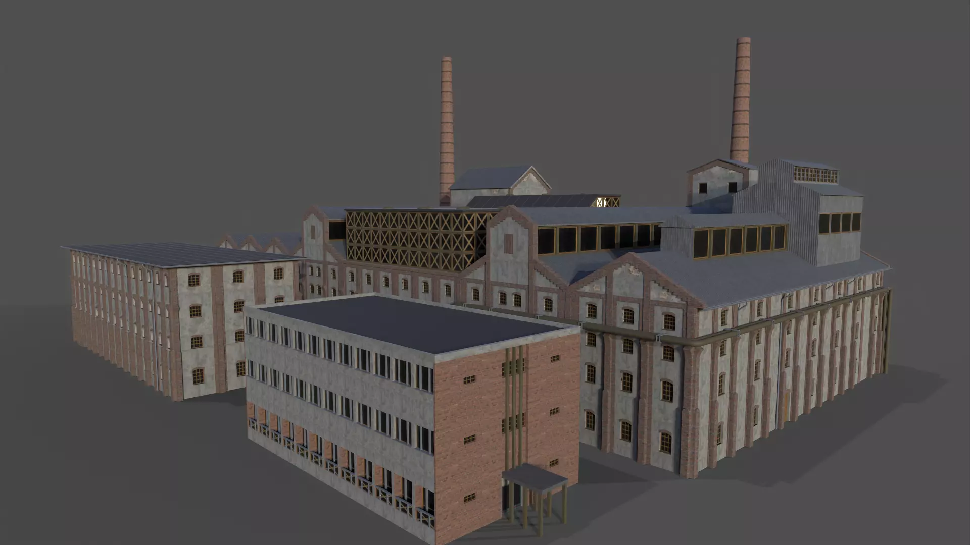 Old Sugar Mill Factory low poly Low-poly 3D model_0