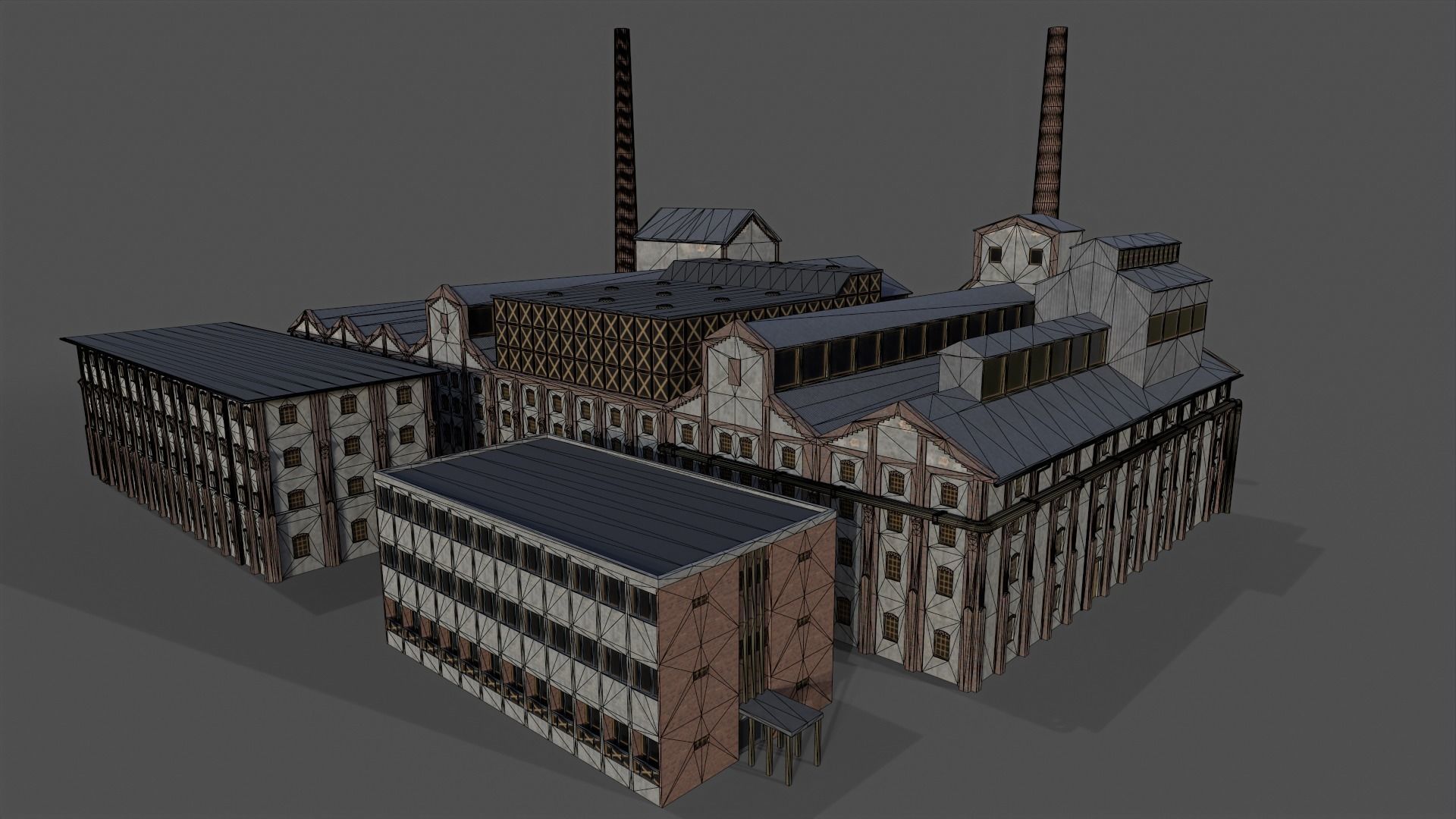Old Sugar Mill Factory low poly Low-poly 3D model_9