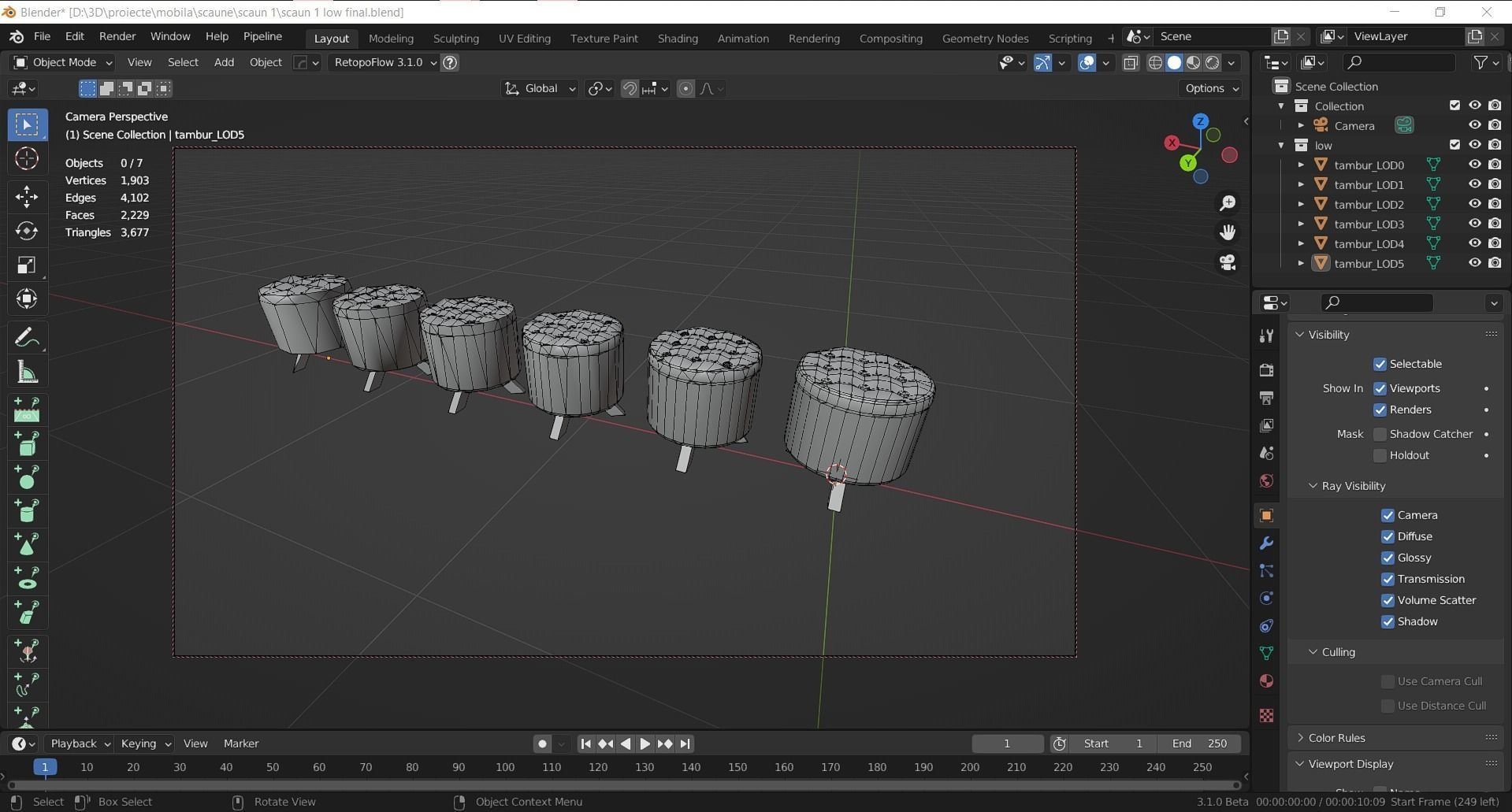 Textile Stool Low Poly Low-poly 3D model_9