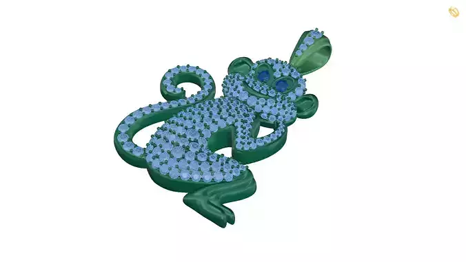 pendant emerald and diamond monkey