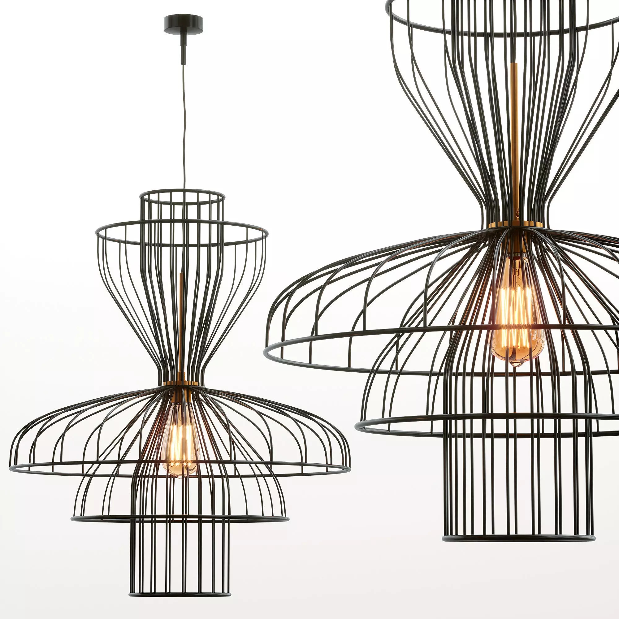 Chandelier cage pendant light Low-poly 3D model_0