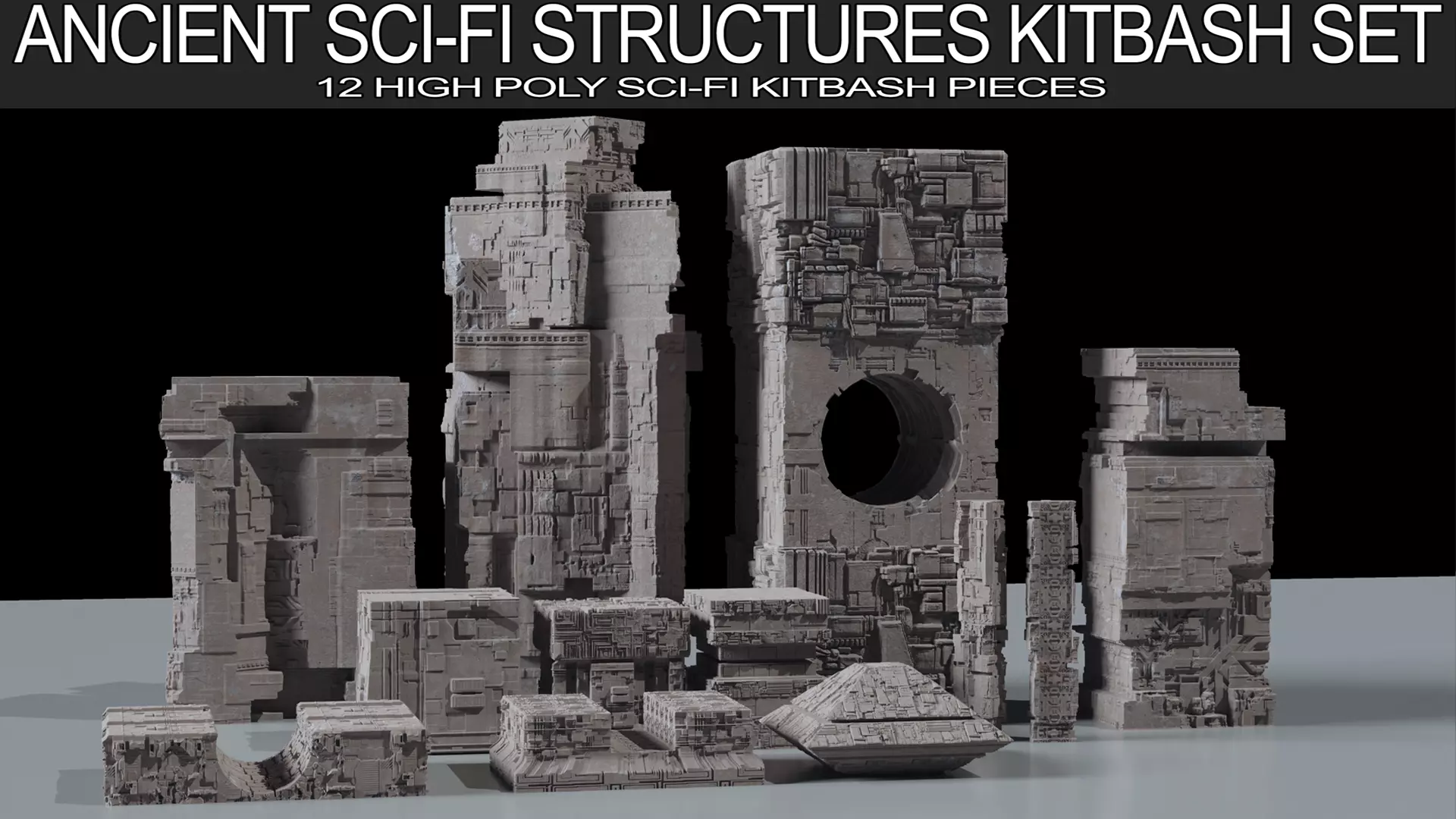 Ancient Sci-Fi Kitbash 3D Assets 3D model_0