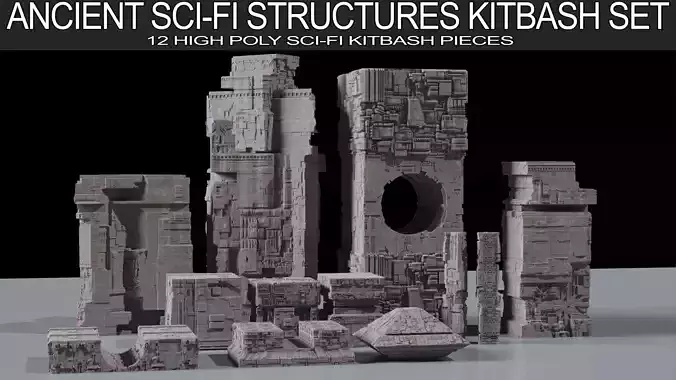 Ancient Sci-Fi Kitbash 3D Assets 3D model