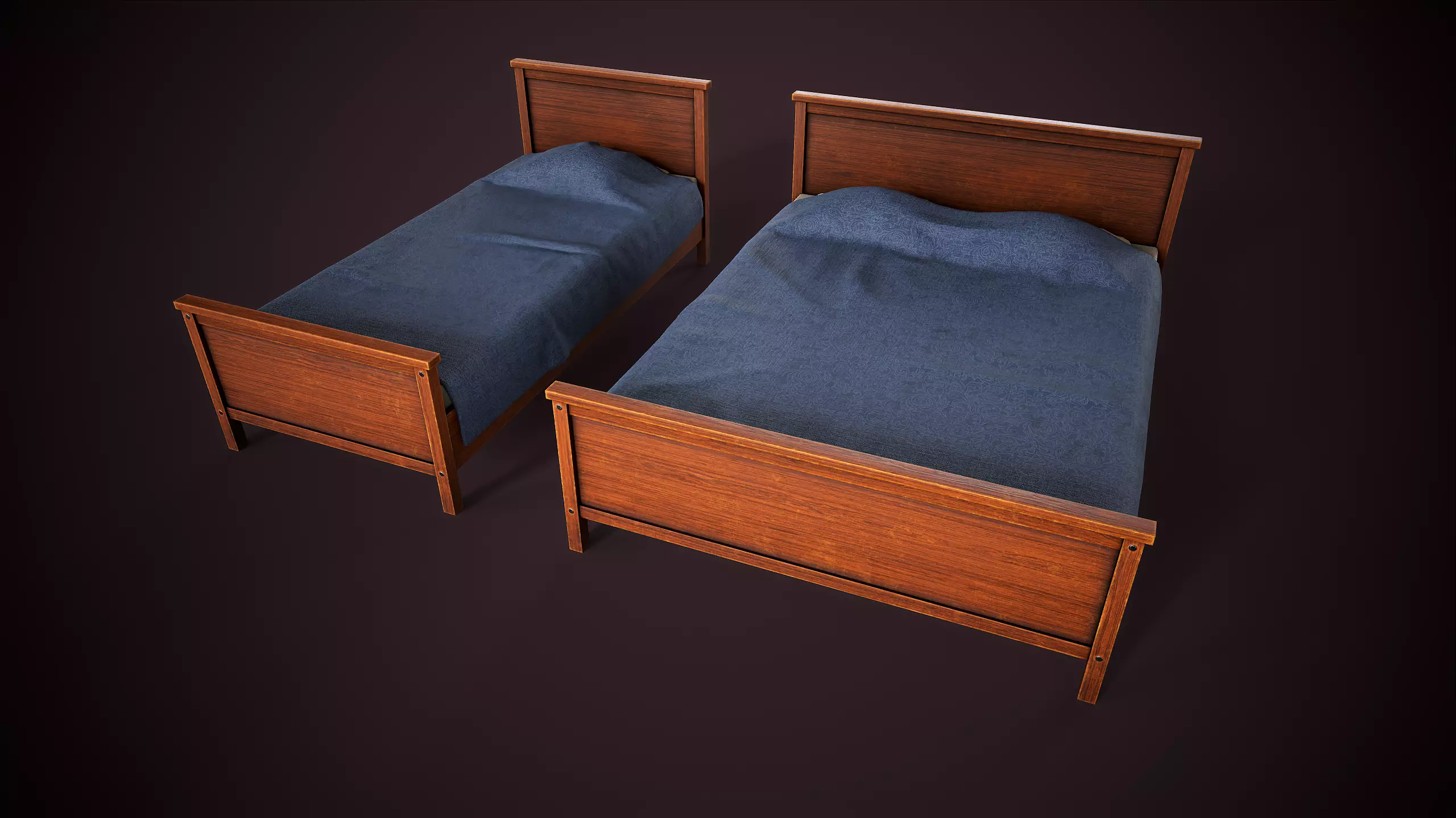 Two simple beds Low-poly 3D model_0