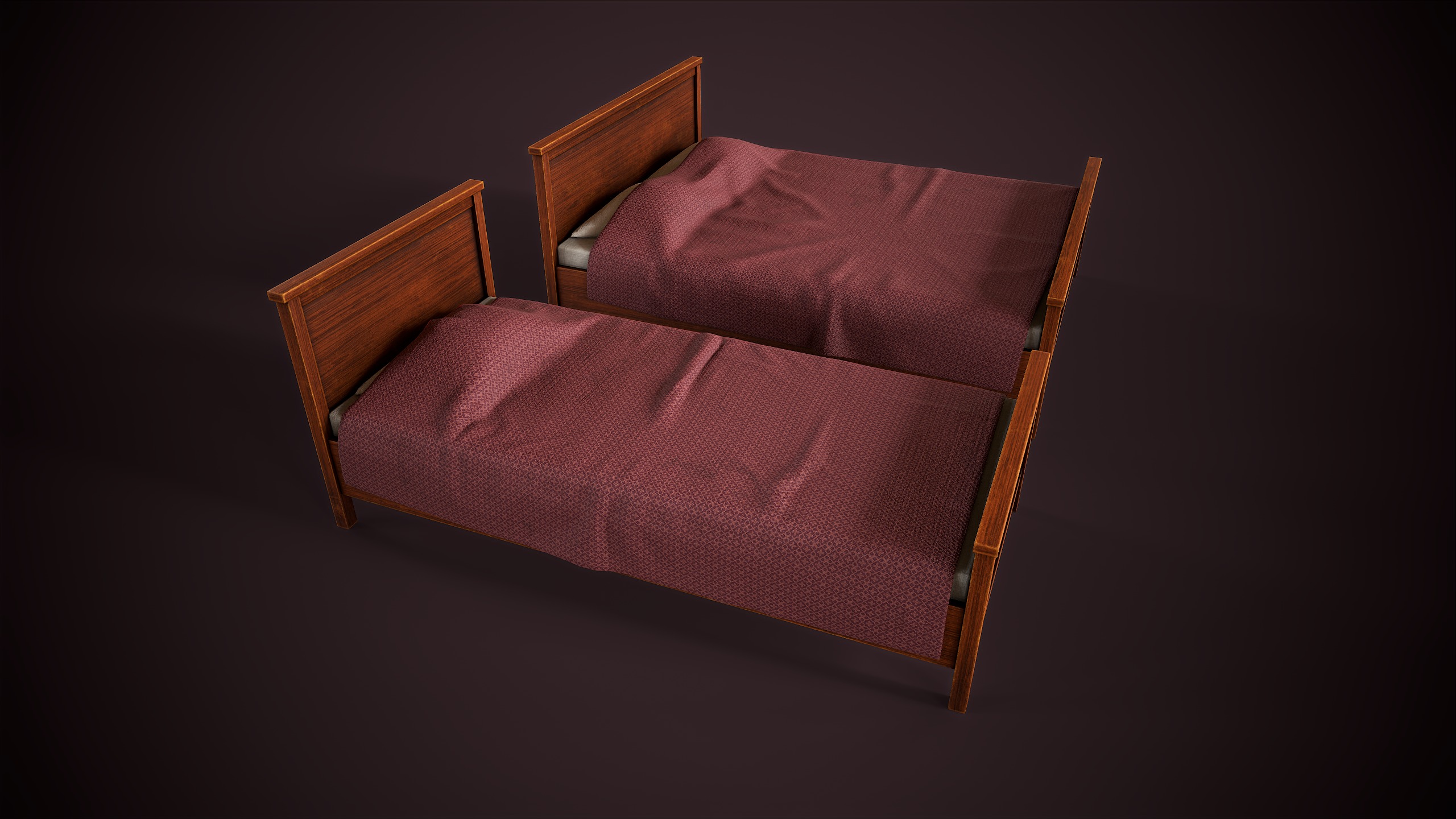 Two simple beds Low-poly 3D model_3