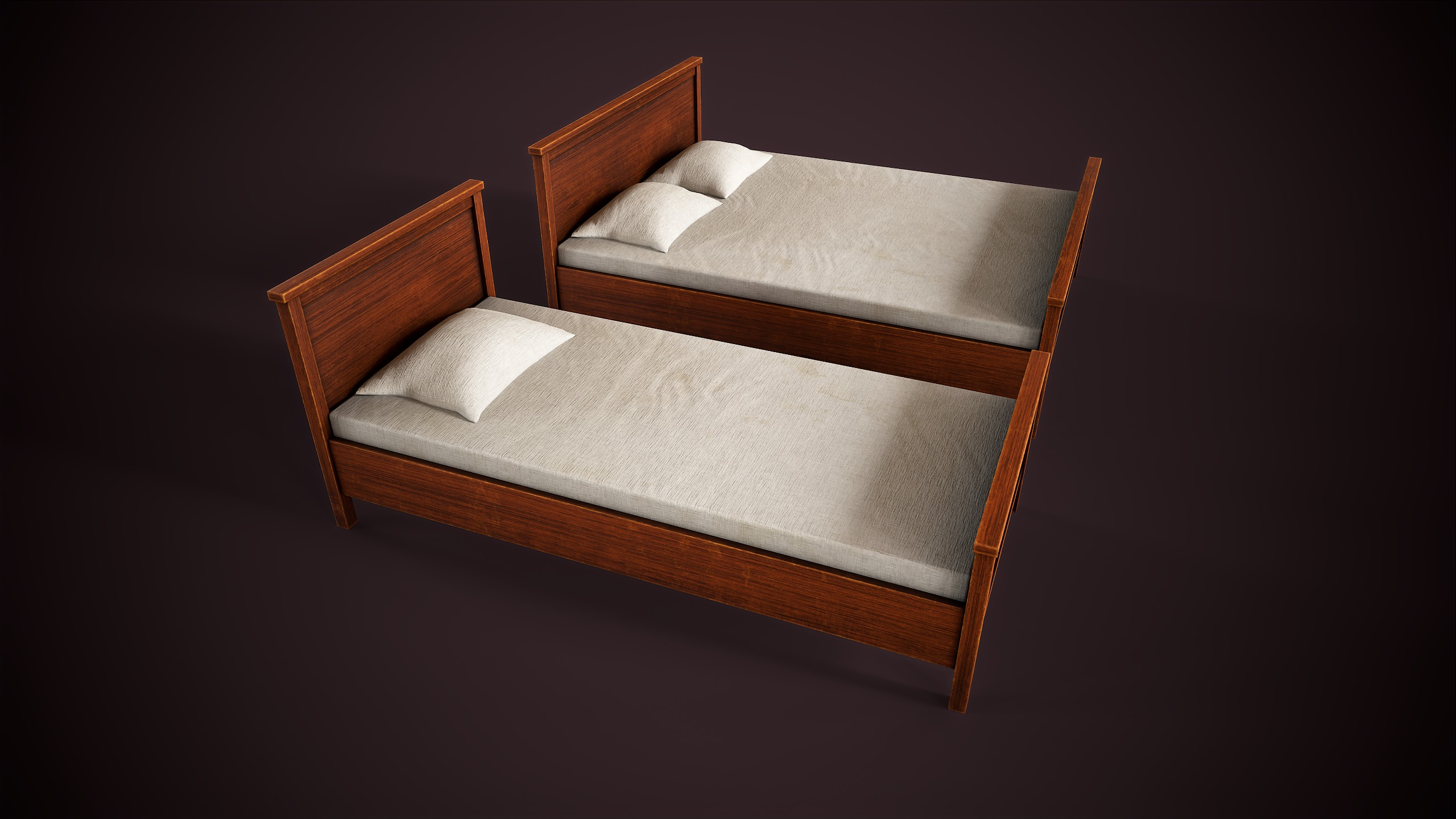 Two simple beds Low-poly 3D model_4
