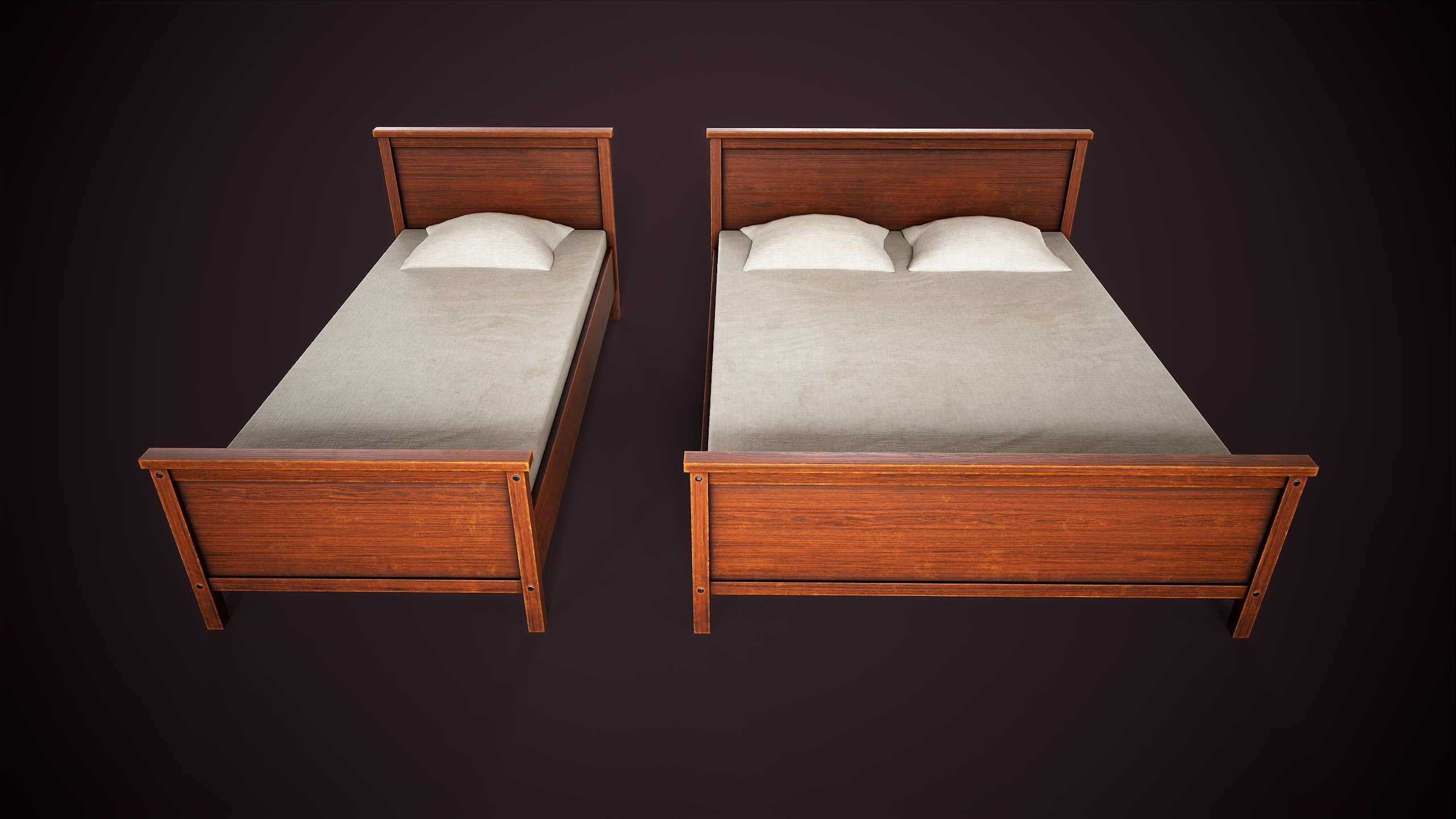 Two simple beds Low-poly 3D model_7