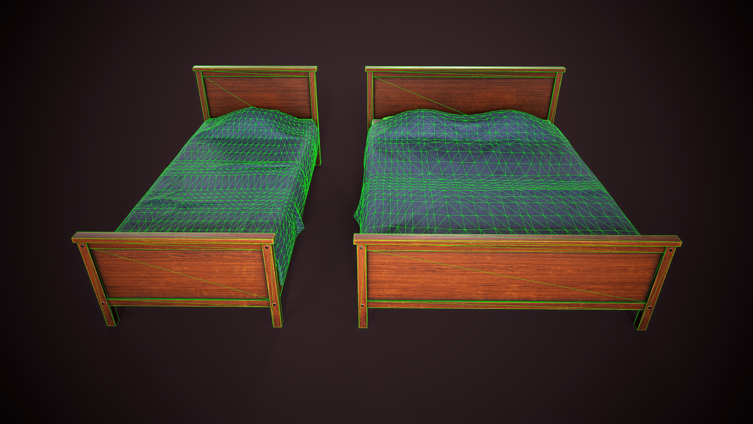Two simple beds Low-poly 3D model_6