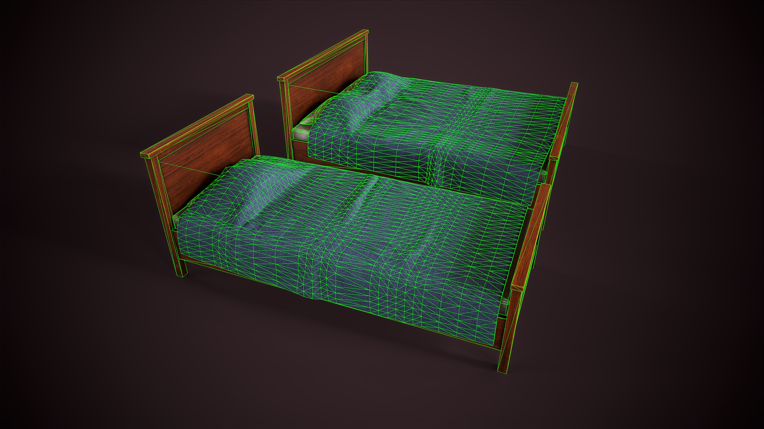 Two simple beds Low-poly 3D model_12