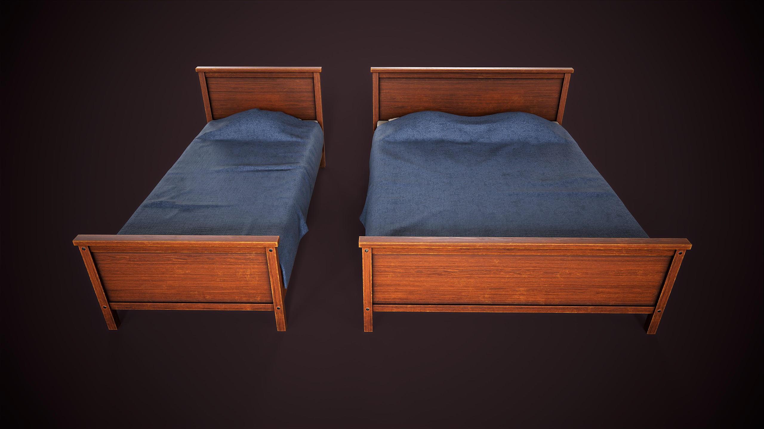 Two simple beds Low-poly 3D model_5