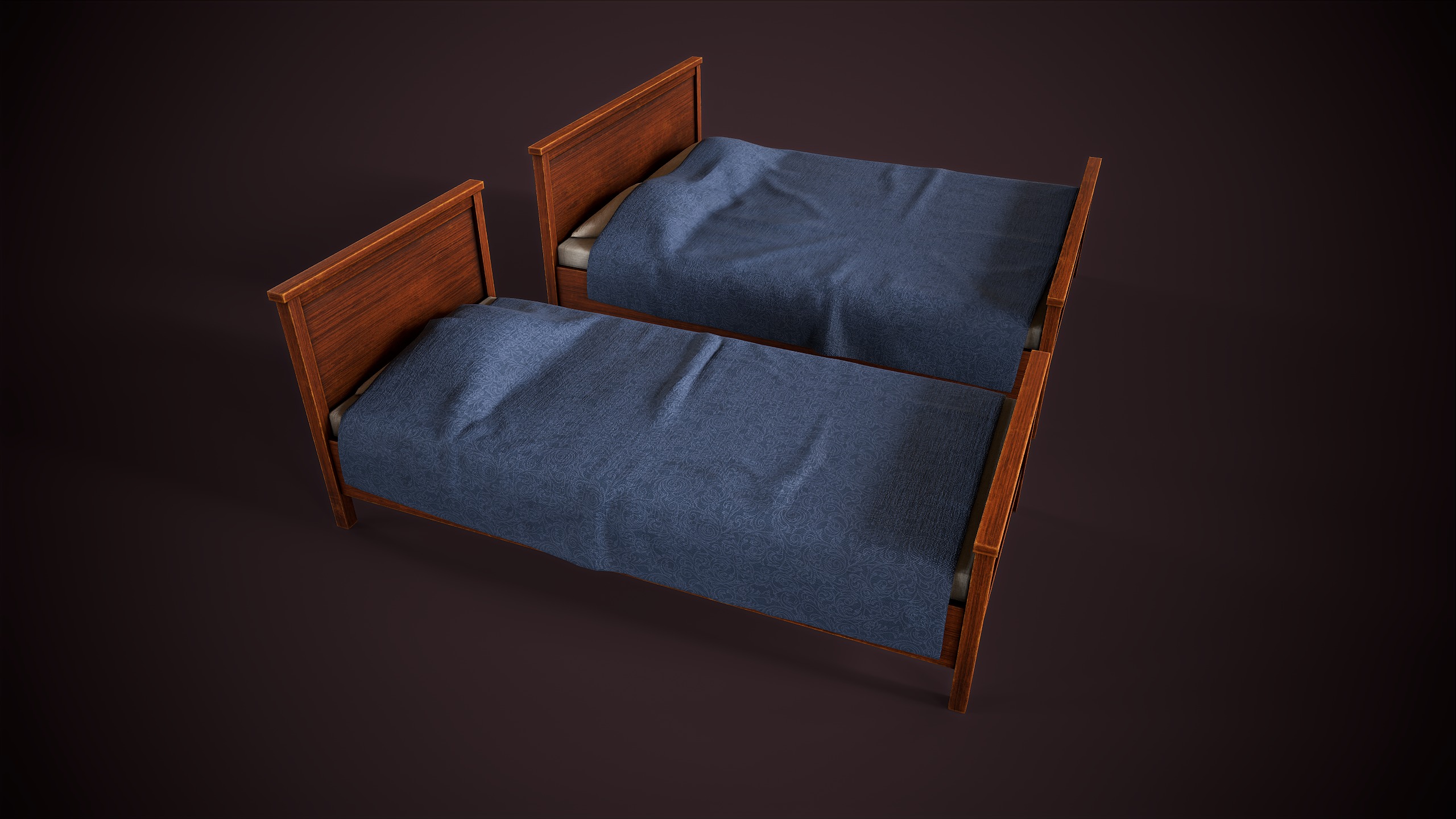Two simple beds Low-poly 3D model_2
