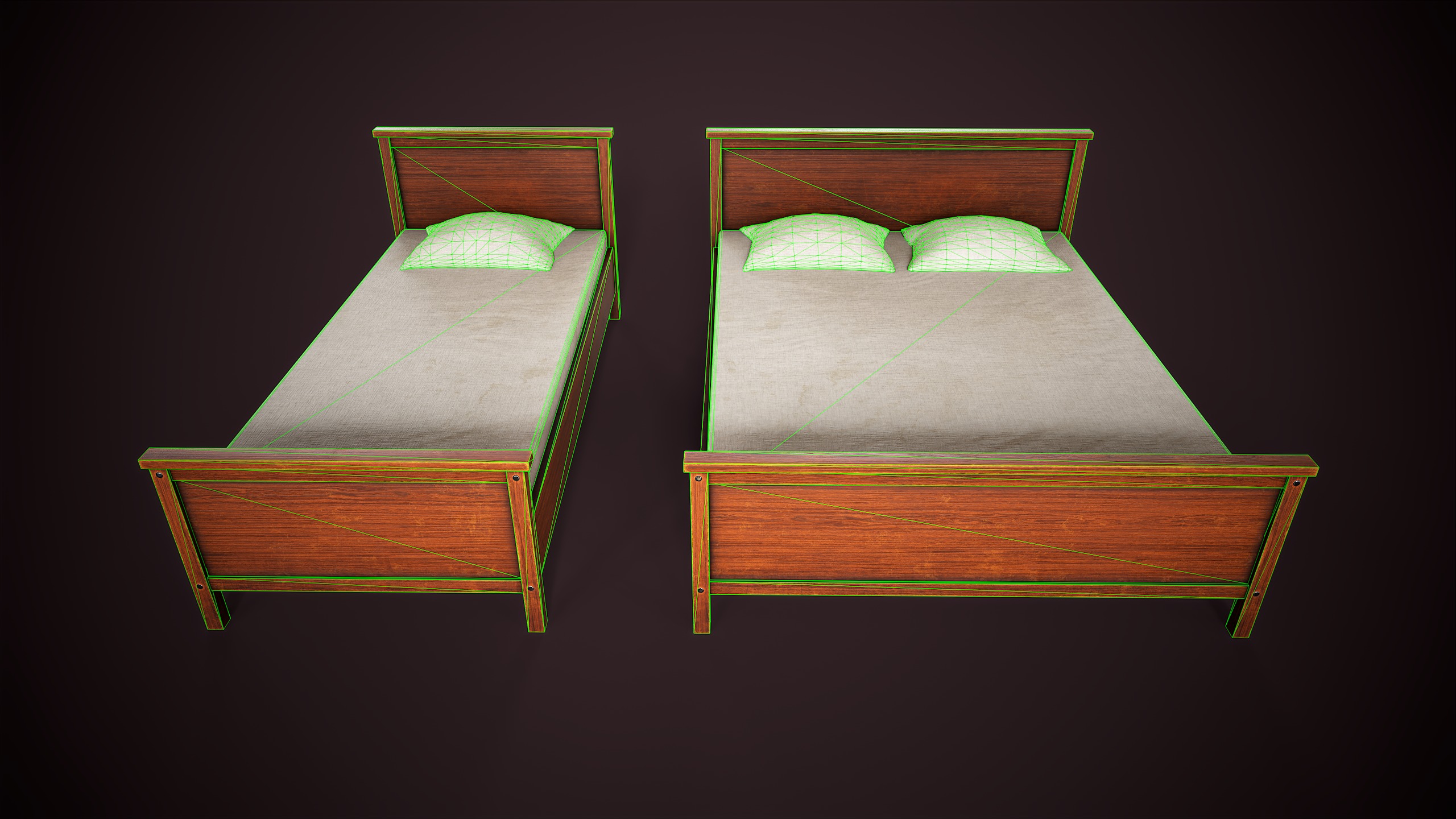 Two simple beds Low-poly 3D model_13