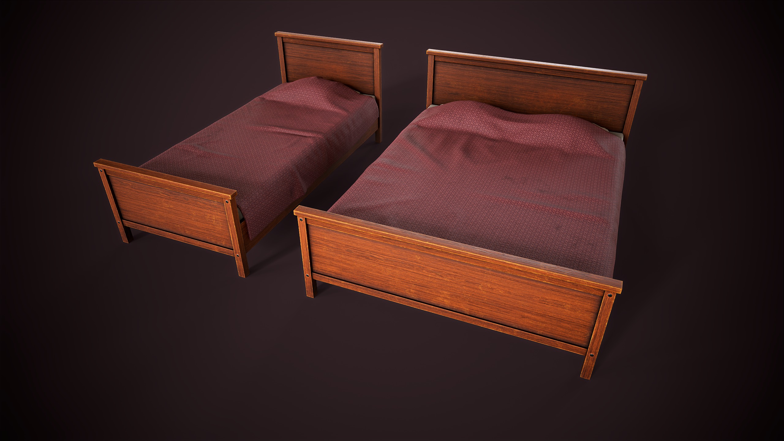 Two simple beds Low-poly 3D model_1