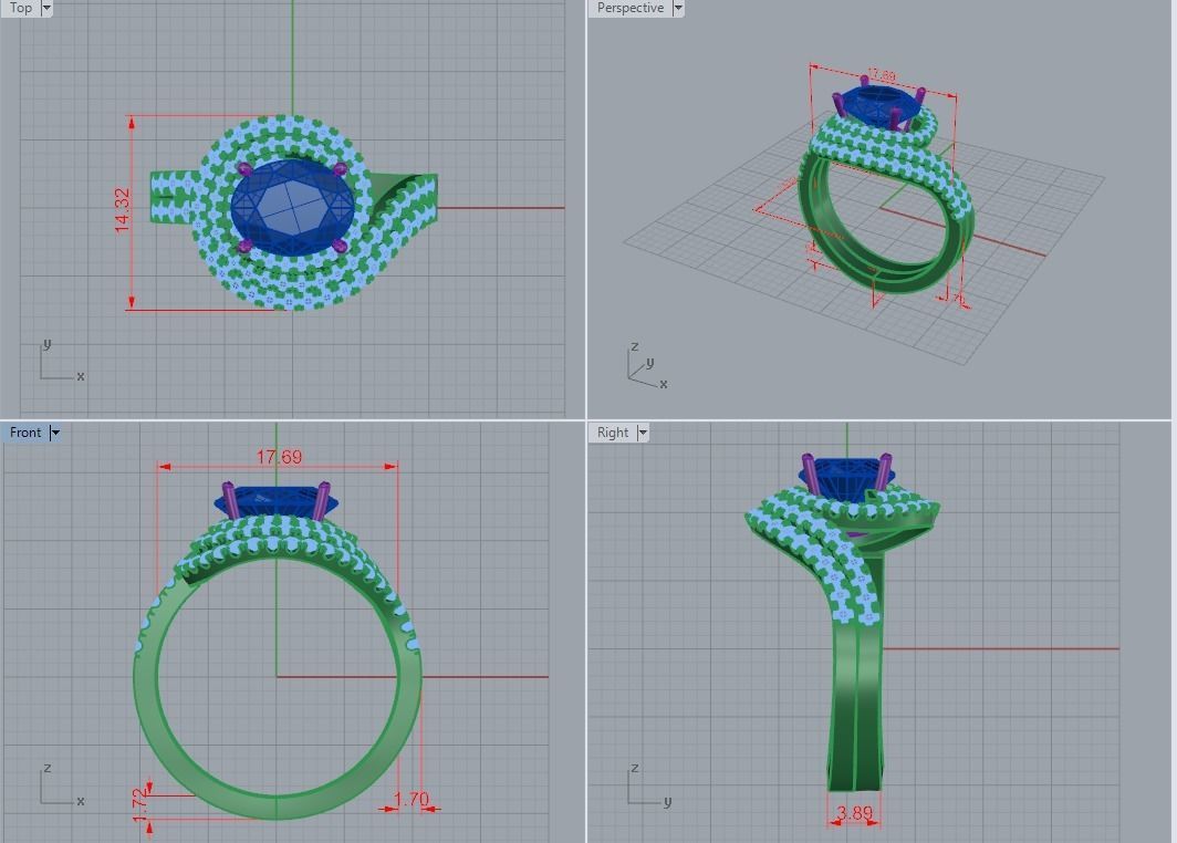 Oval diamond ring 3D print model_3