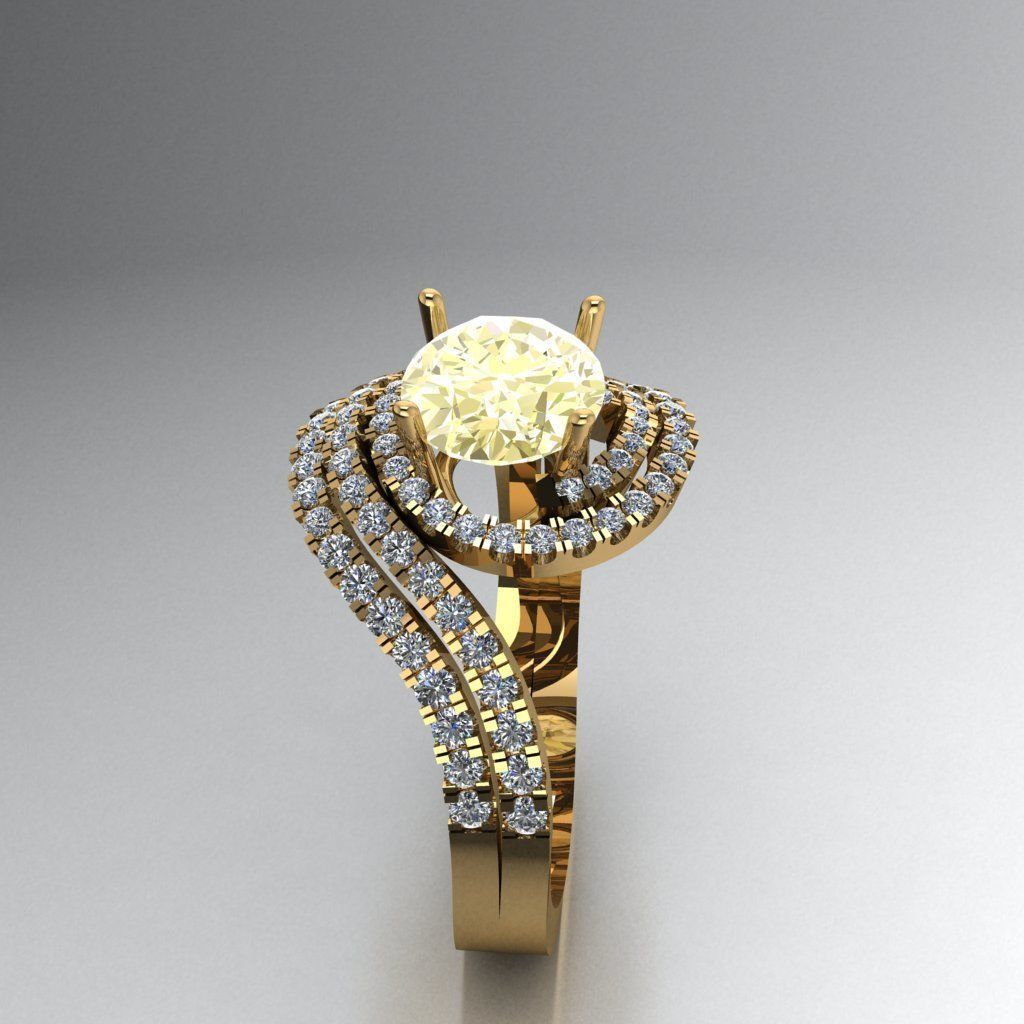 Oval diamond ring 3D print model_1