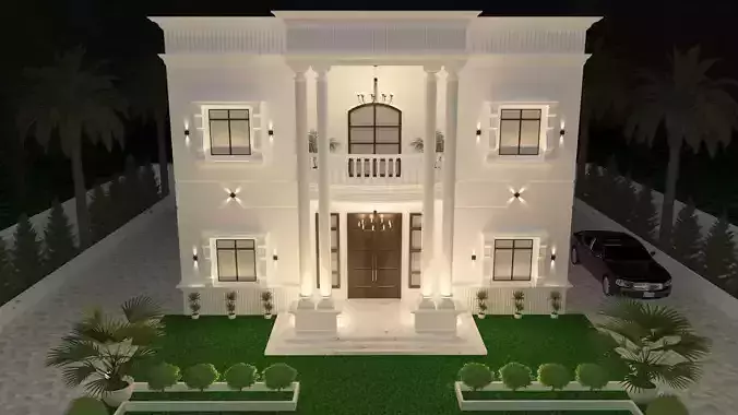 Villa house at night Free 3D model