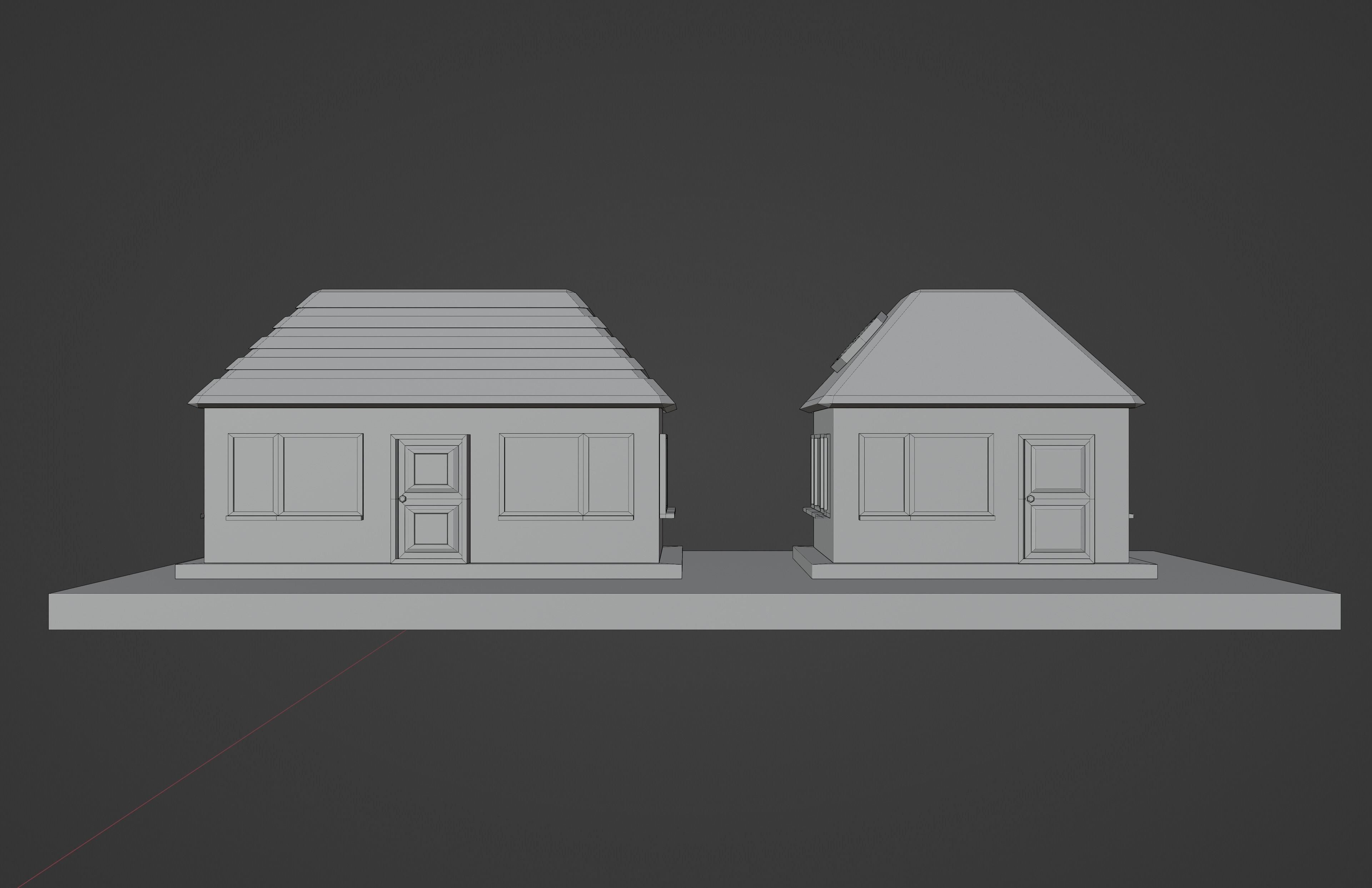 set of low-poly houses and other constructions Low-poly 3D model_21