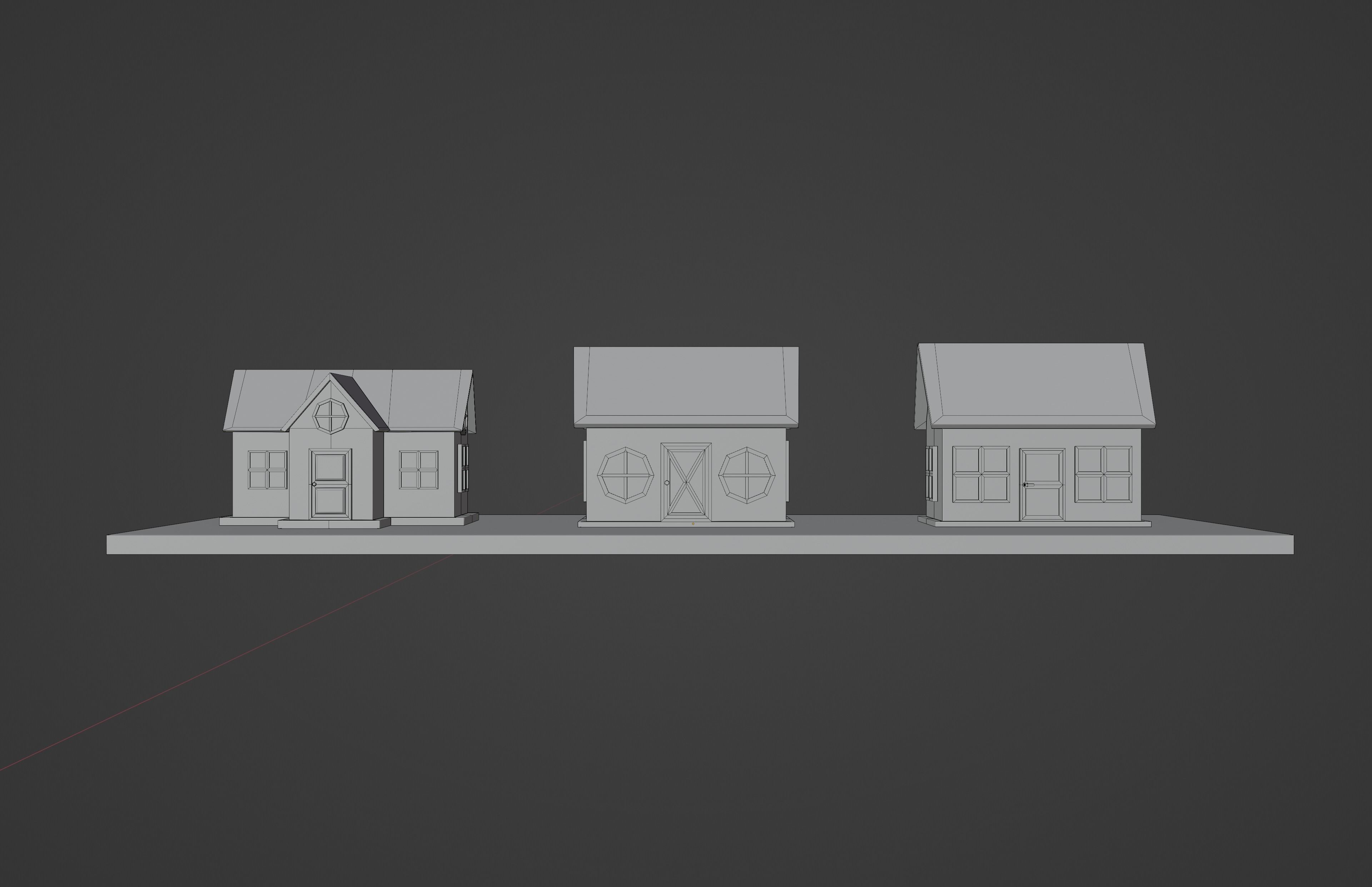 set of low-poly houses and other constructions Low-poly 3D model_11