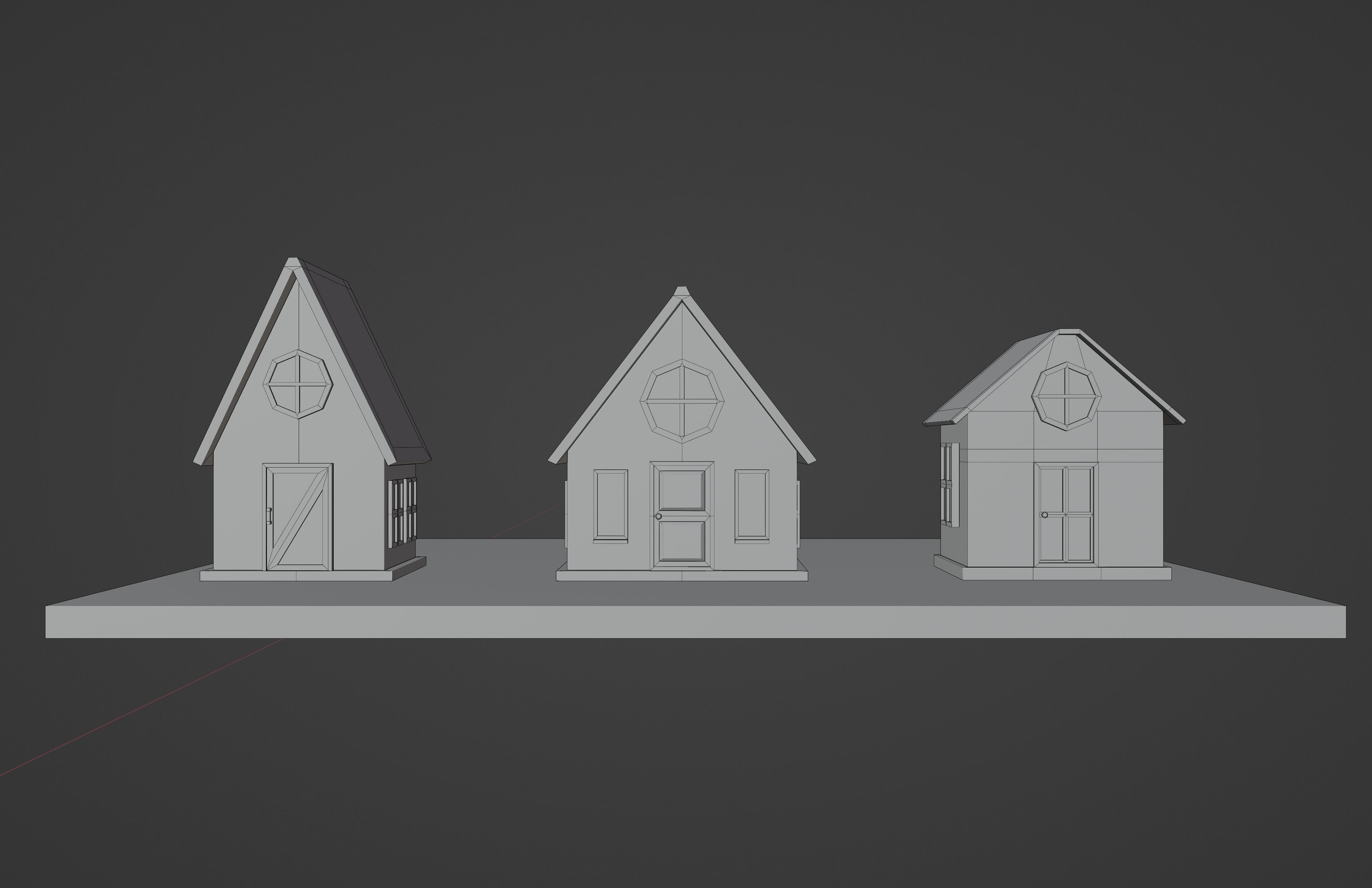 set of low-poly houses and other constructions Low-poly 3D model_6