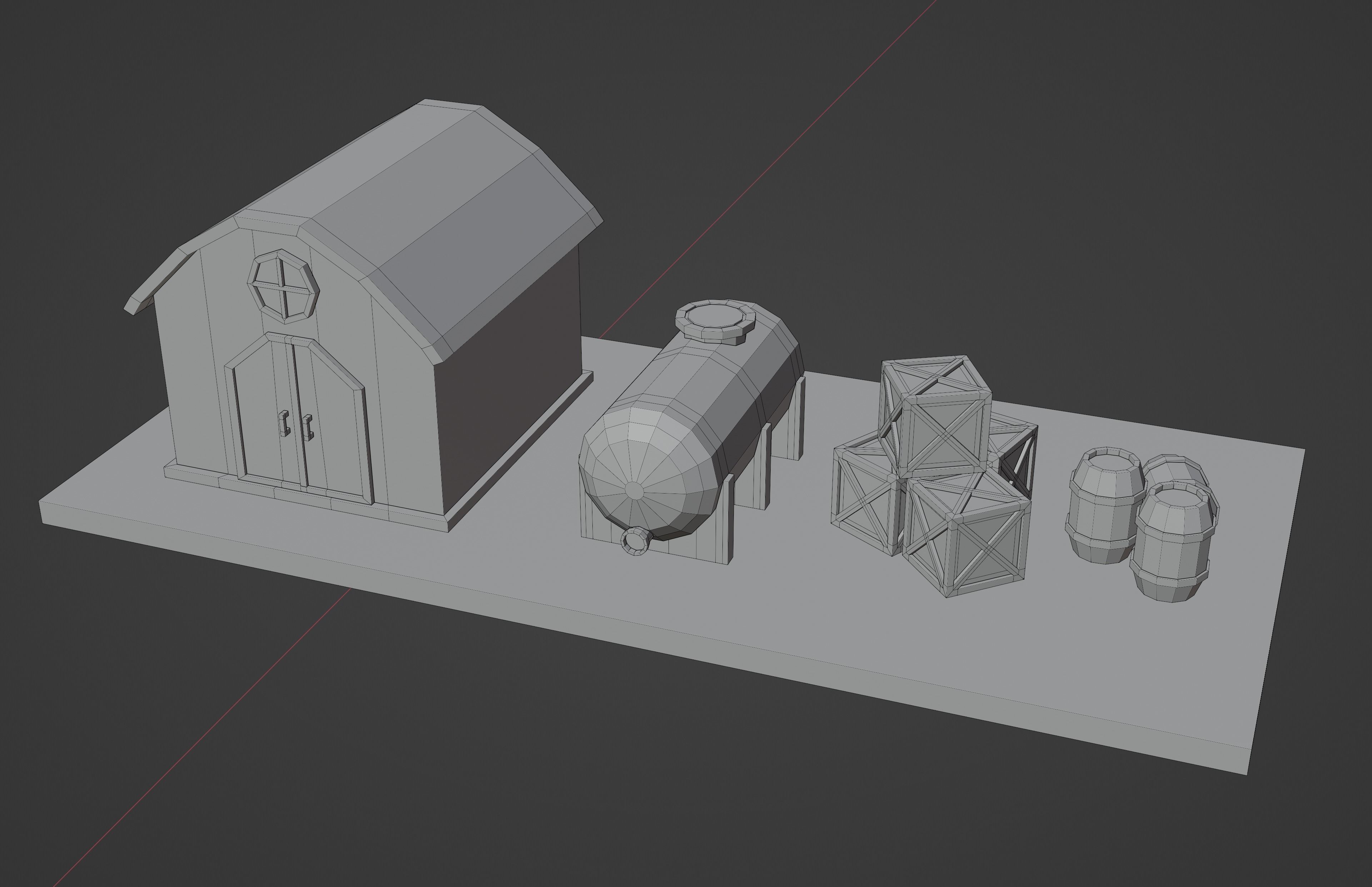 set of low-poly houses and other constructions Low-poly 3D model_25