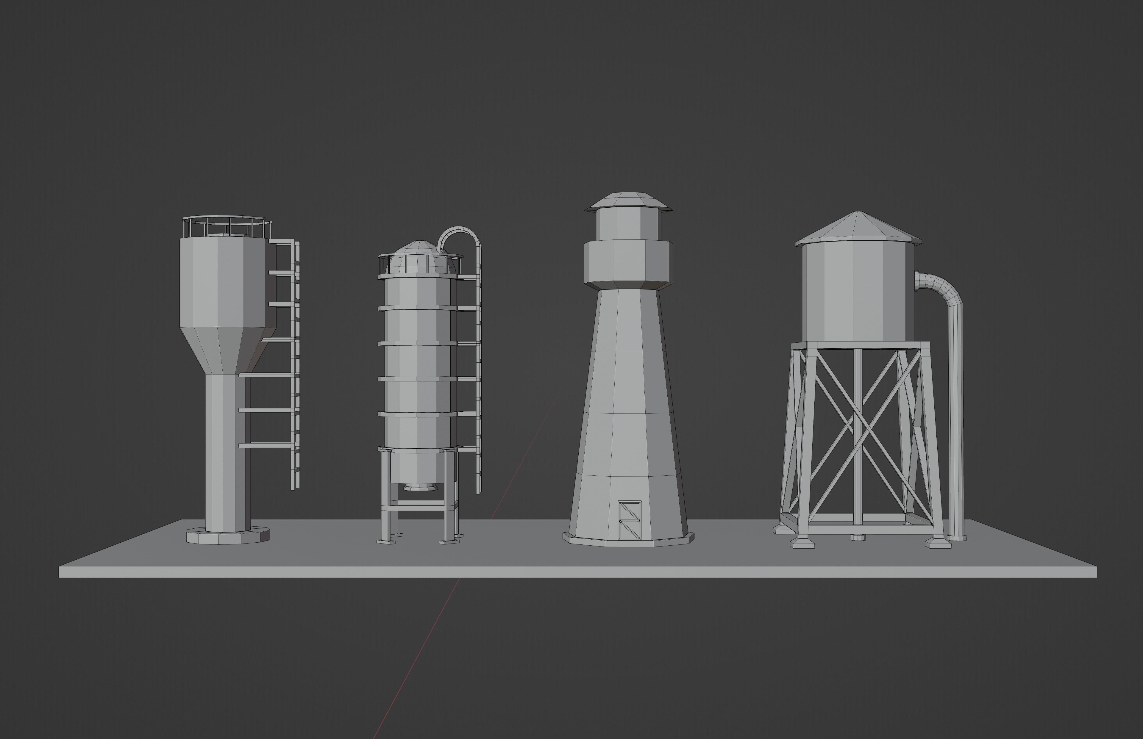 set of low-poly houses and other constructions Low-poly 3D model_28