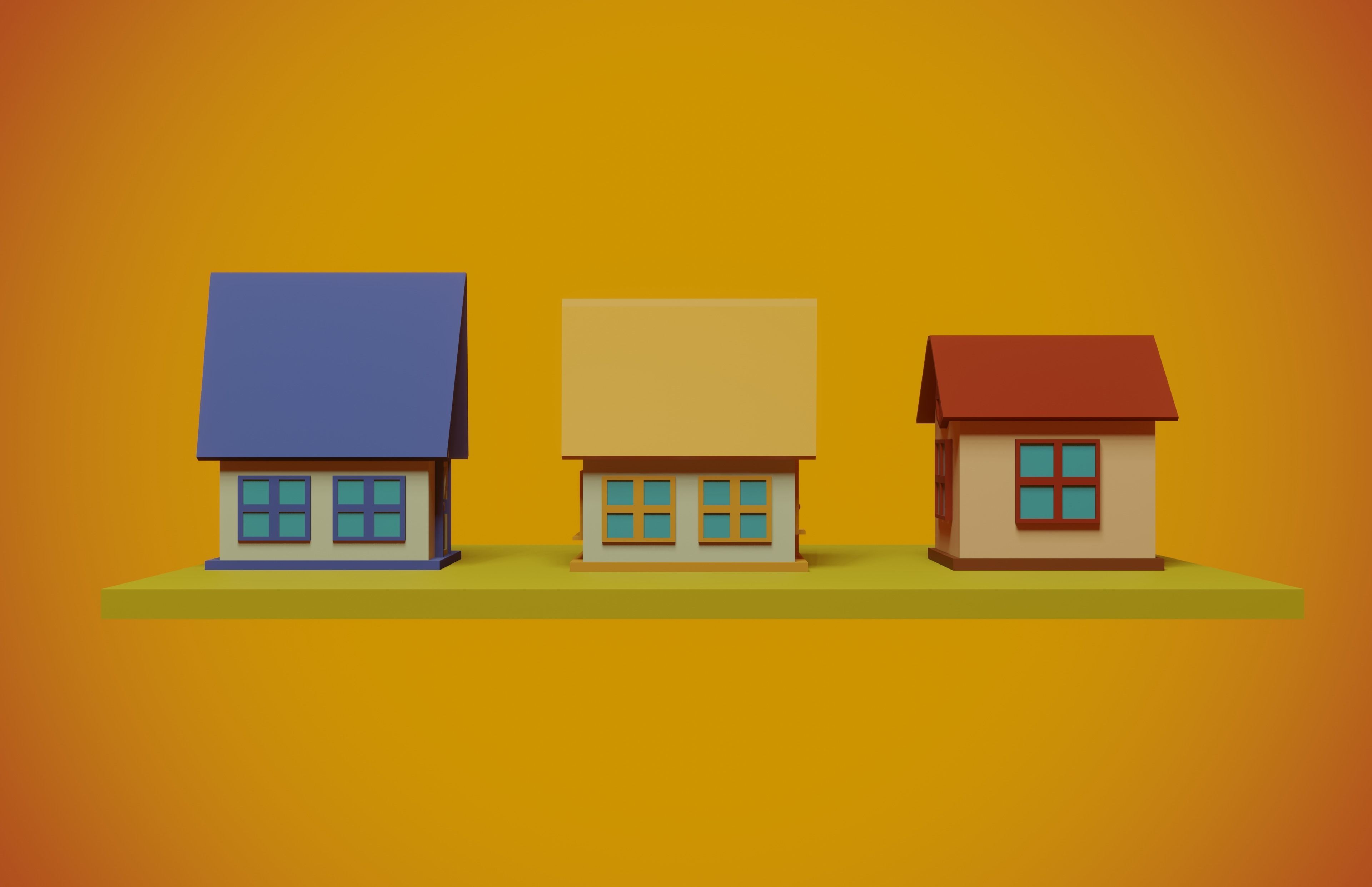 set of low-poly houses and other constructions Low-poly 3D model_7