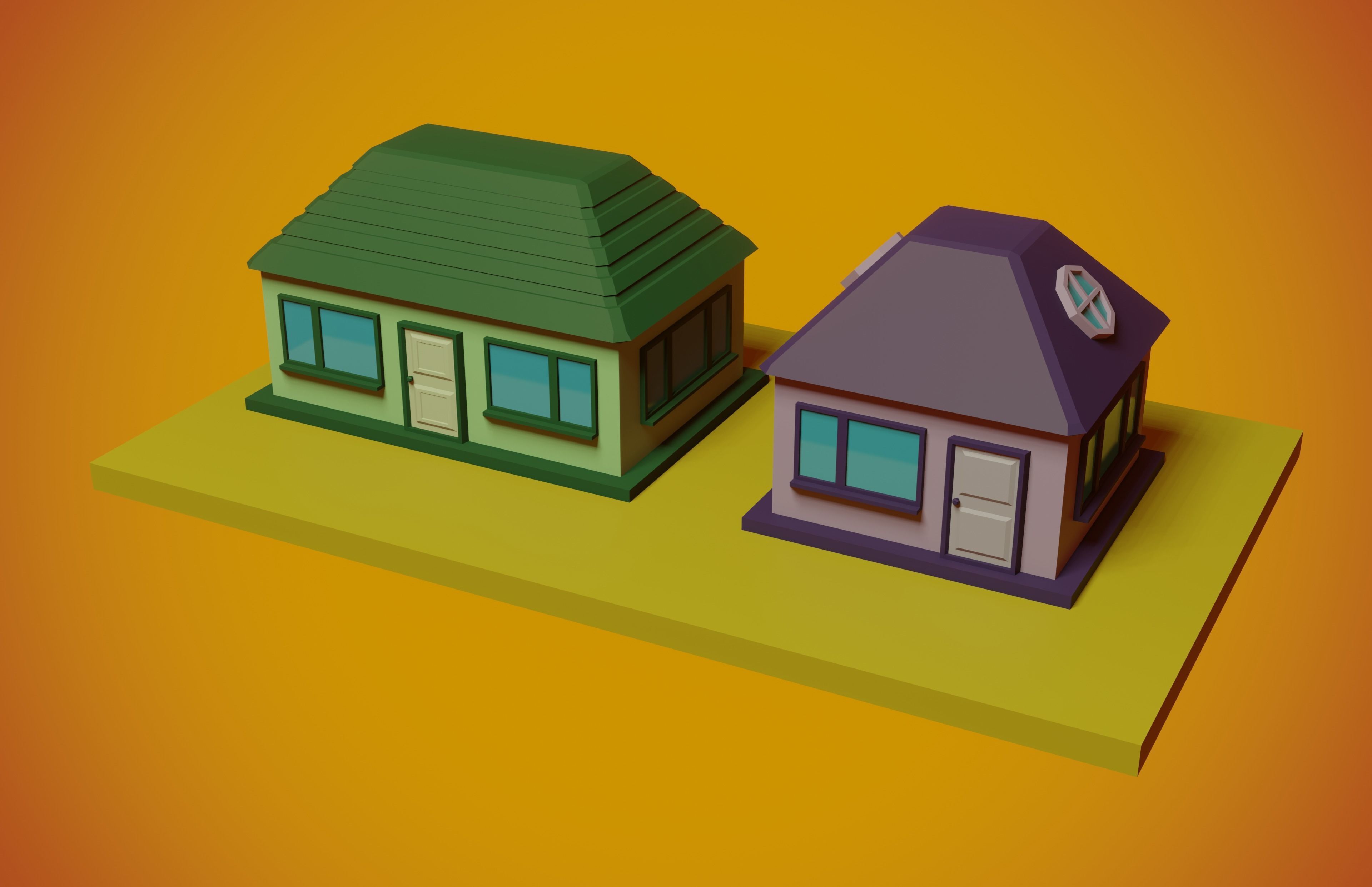 set of low-poly houses and other constructions Low-poly 3D model_19