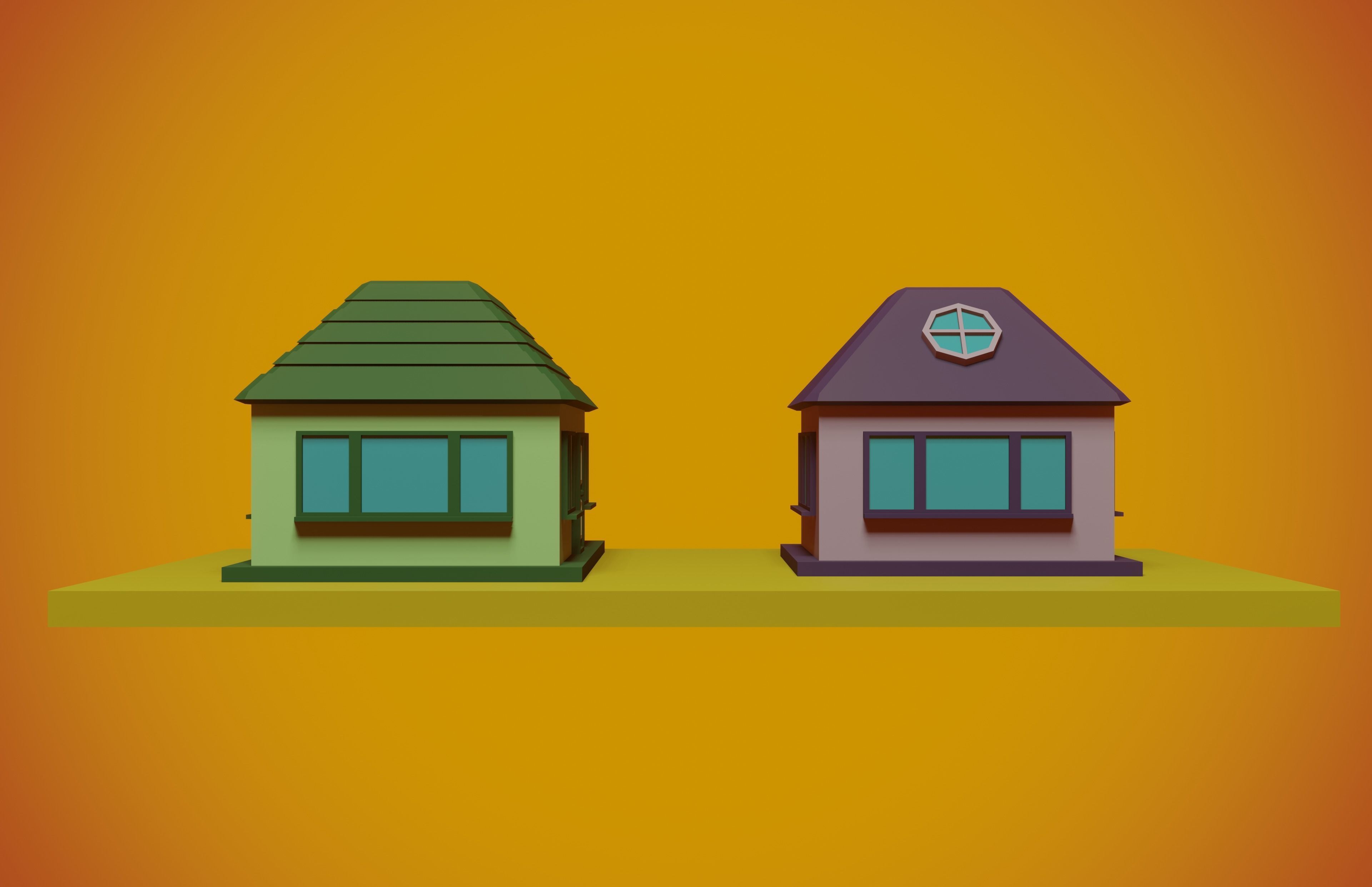 set of low-poly houses and other constructions Low-poly 3D model_22