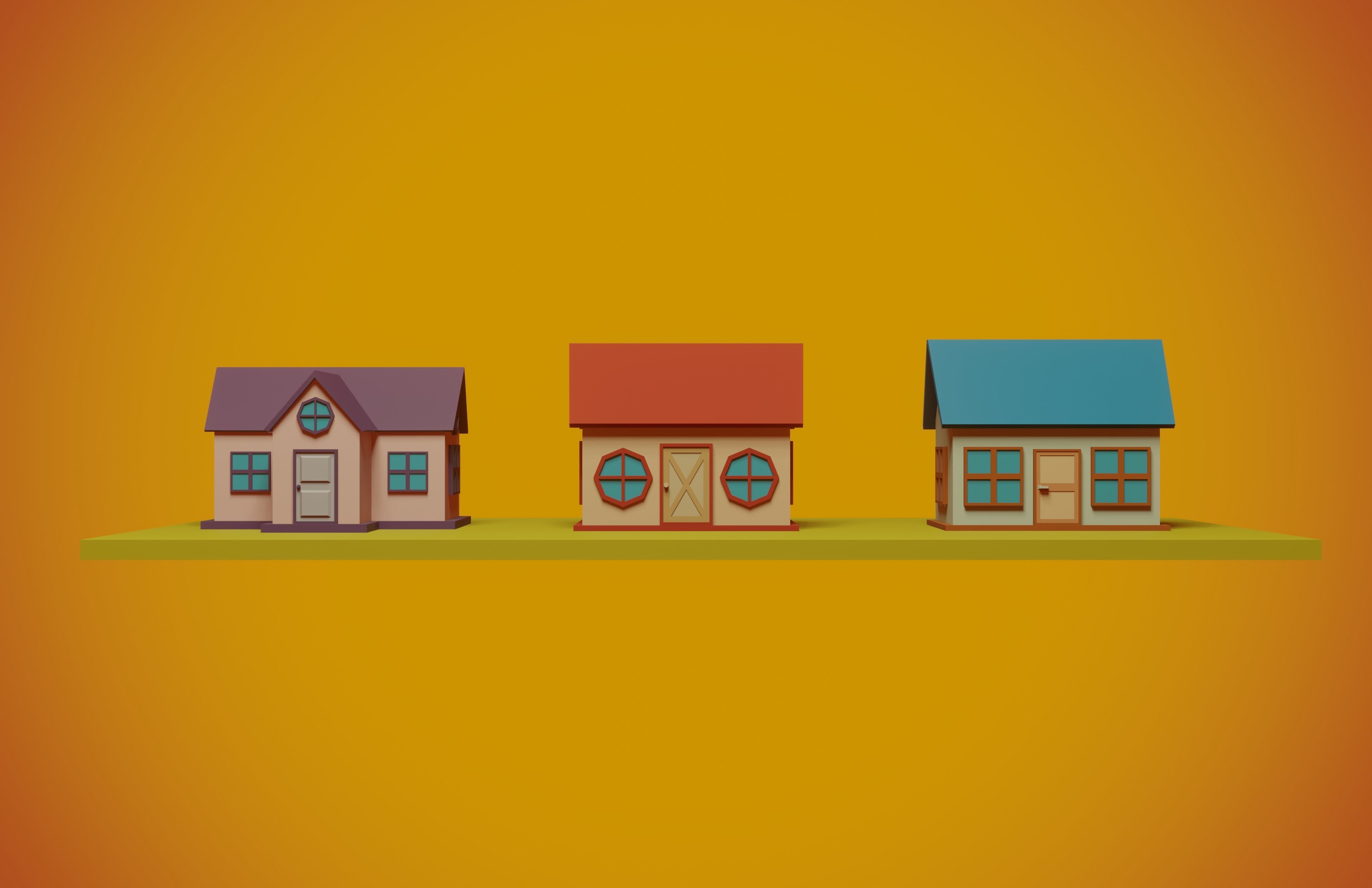set of low-poly houses and other constructions Low-poly 3D model_10