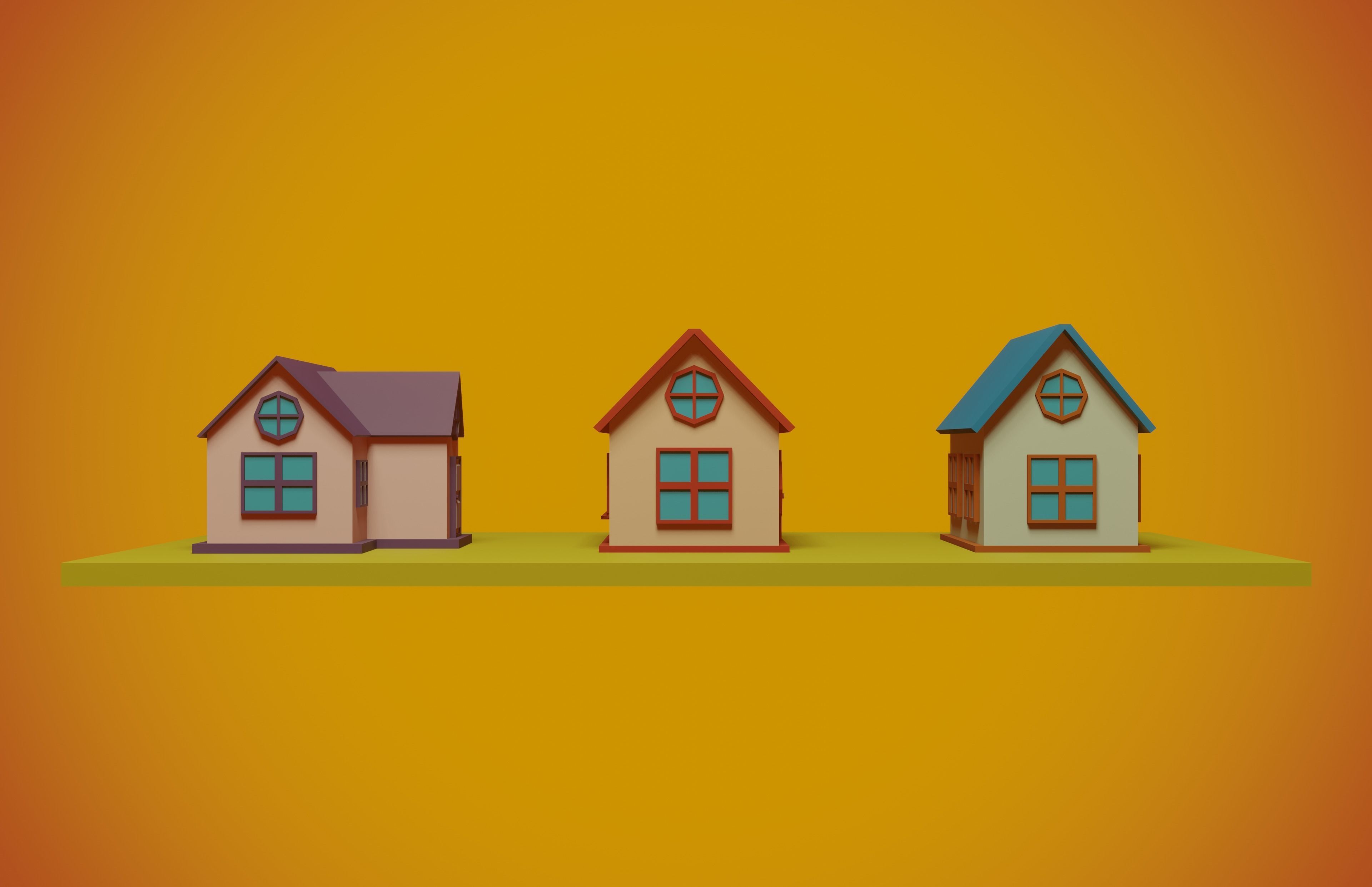 set of low-poly houses and other constructions Low-poly 3D model_12