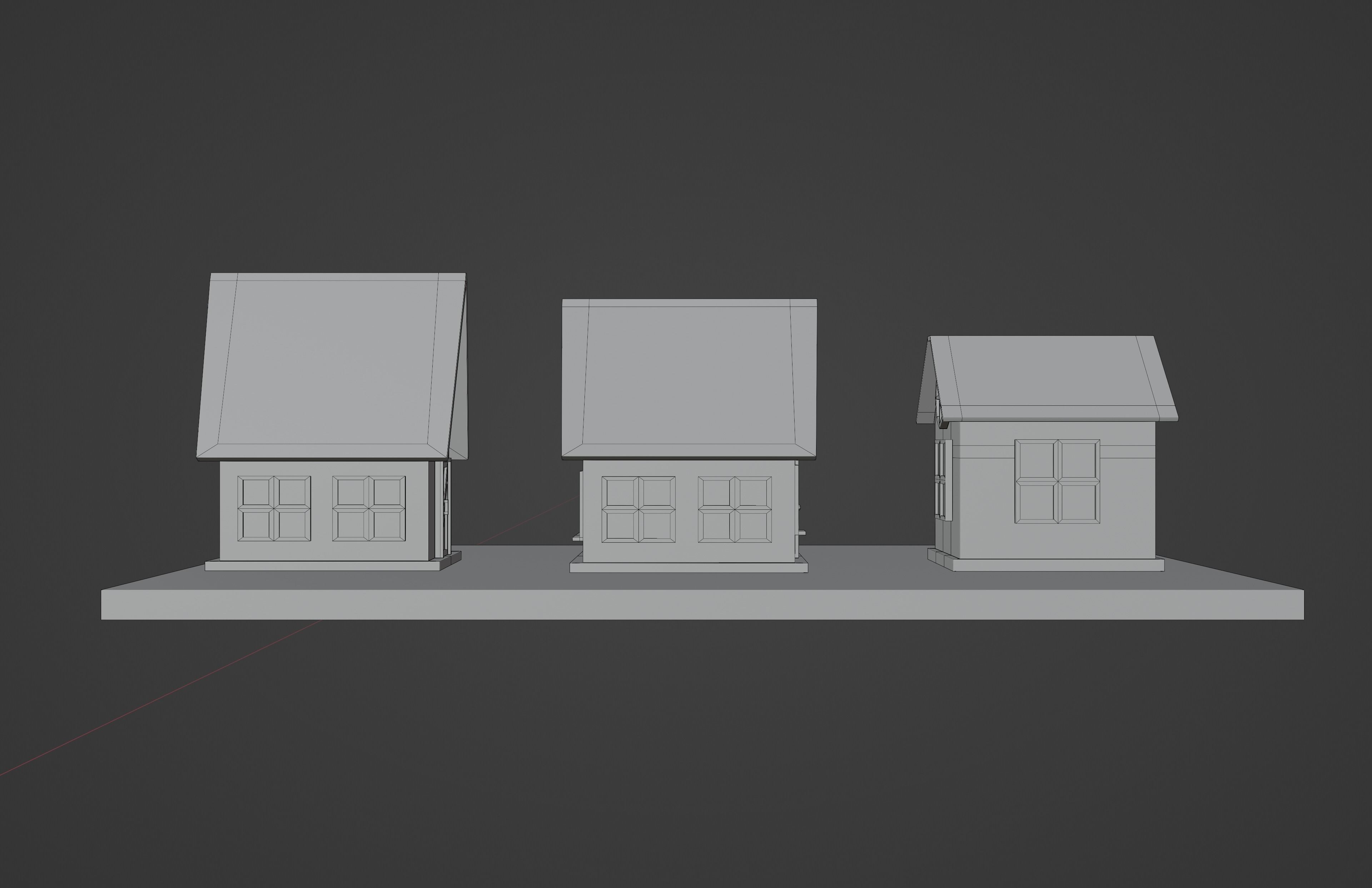 set of low-poly houses and other constructions Low-poly 3D model_9