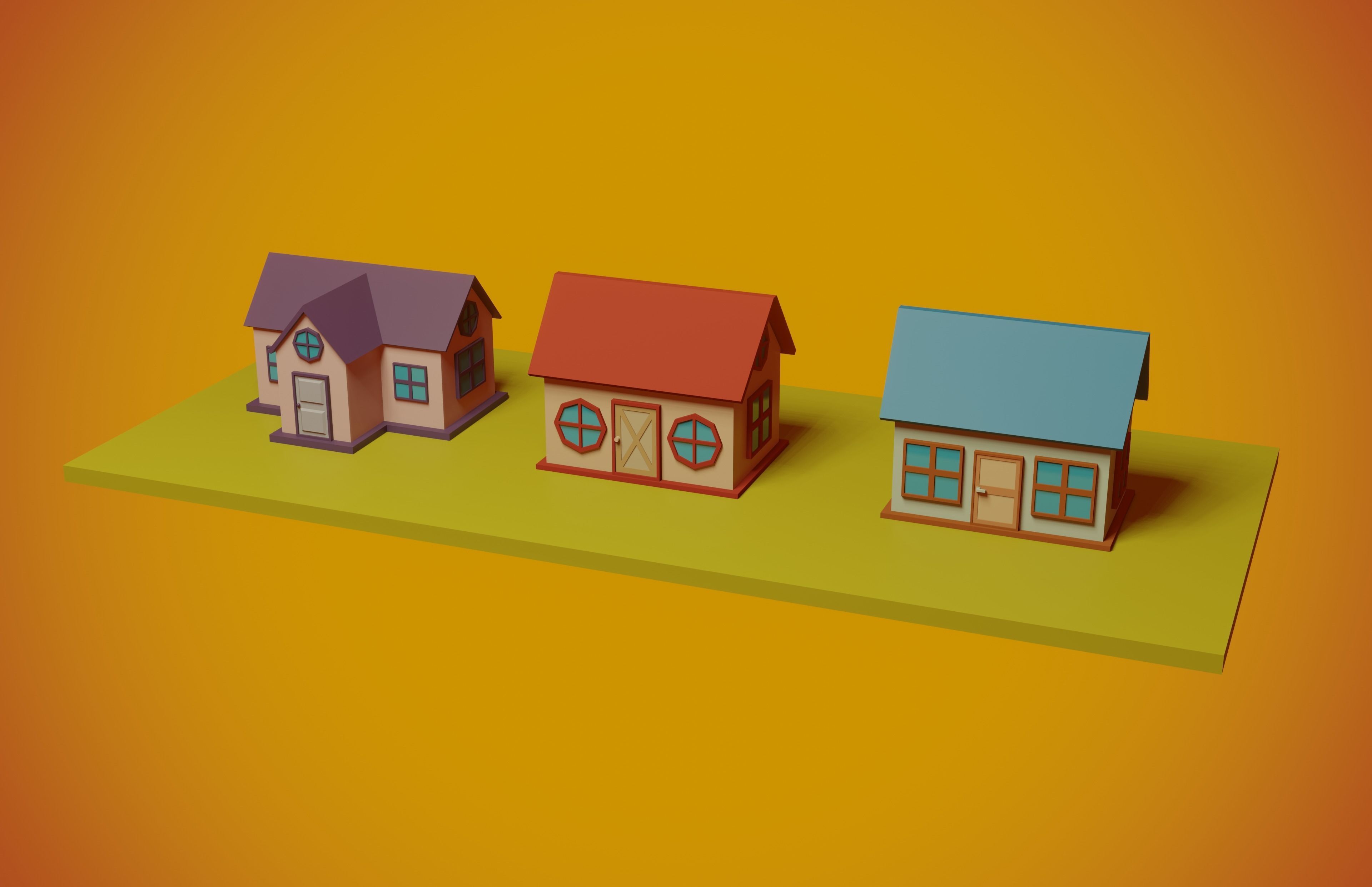 set of low-poly houses and other constructions Low-poly 3D model_8