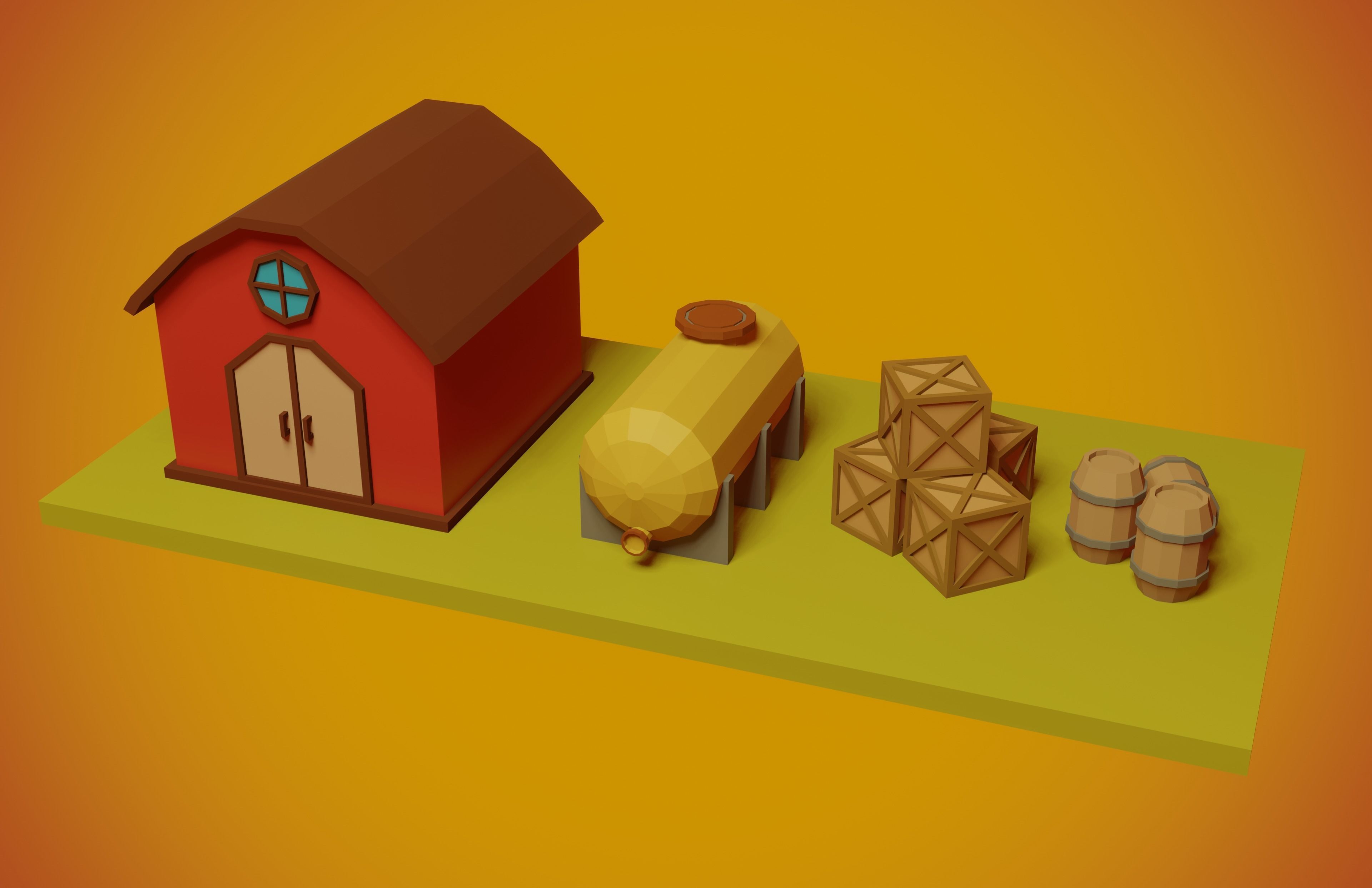 set of low-poly houses and other constructions Low-poly 3D model_24