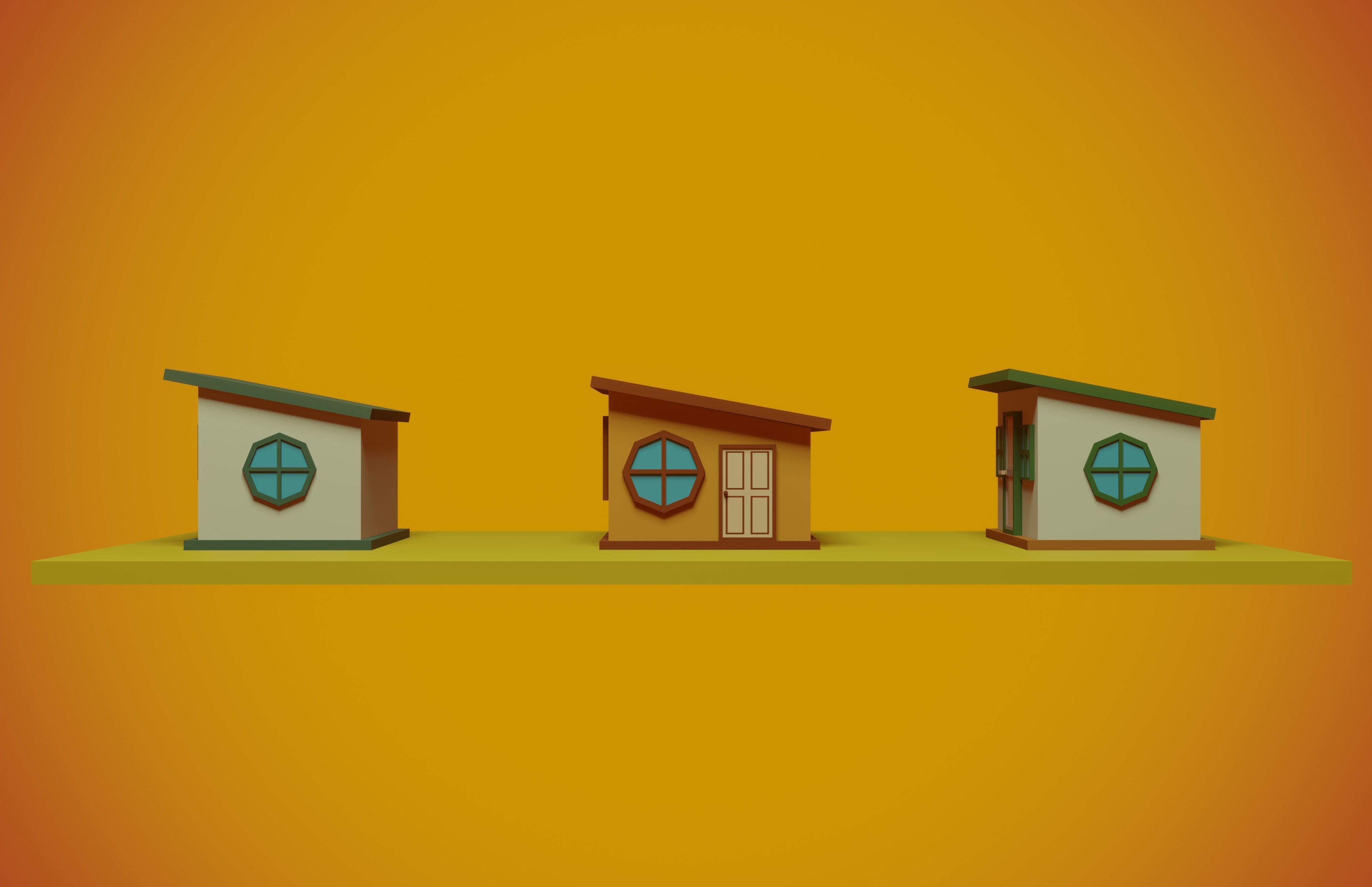 set of low-poly houses and other constructions Low-poly 3D model_15