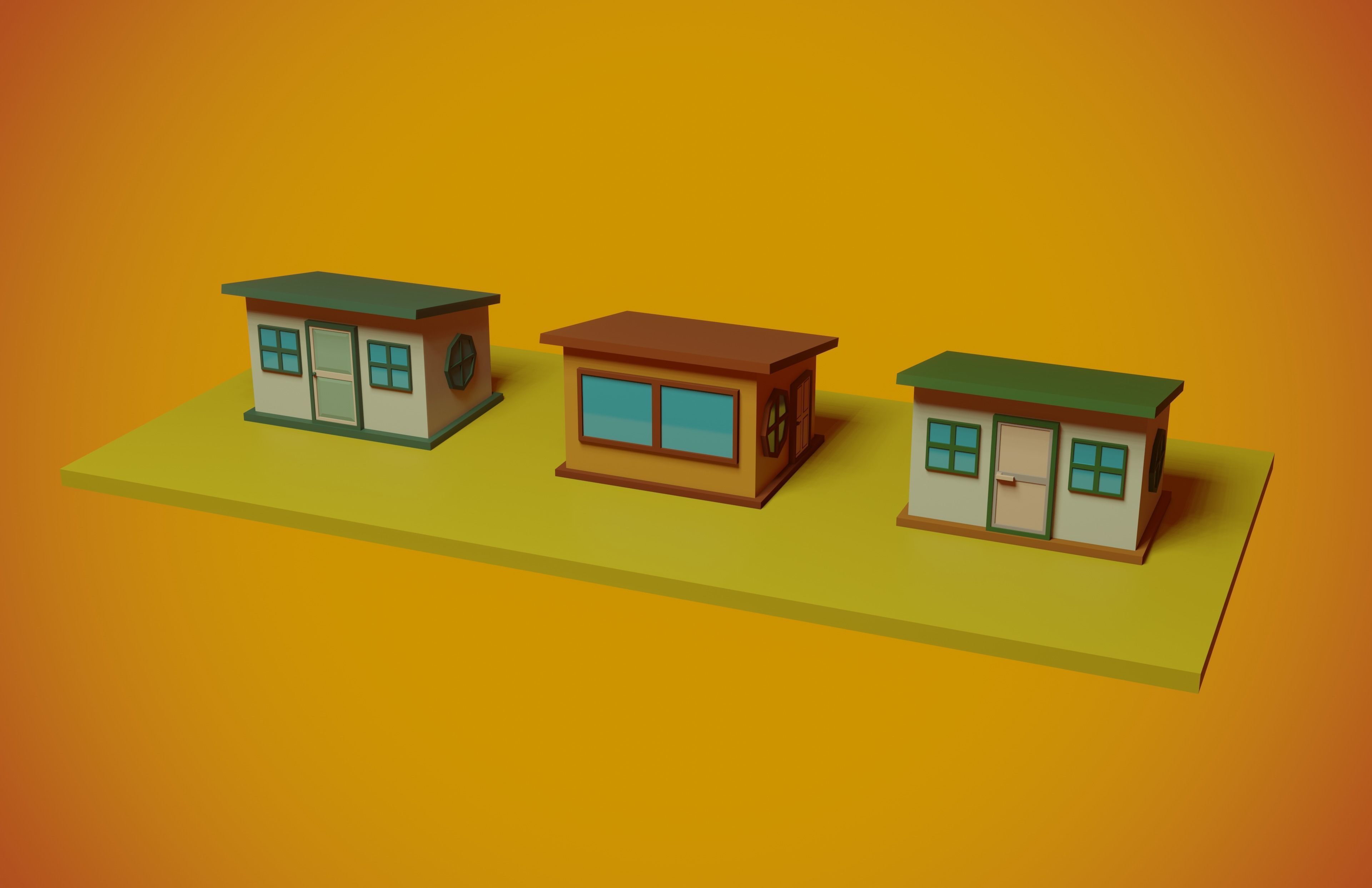 set of low-poly houses and other constructions Low-poly 3D model_14