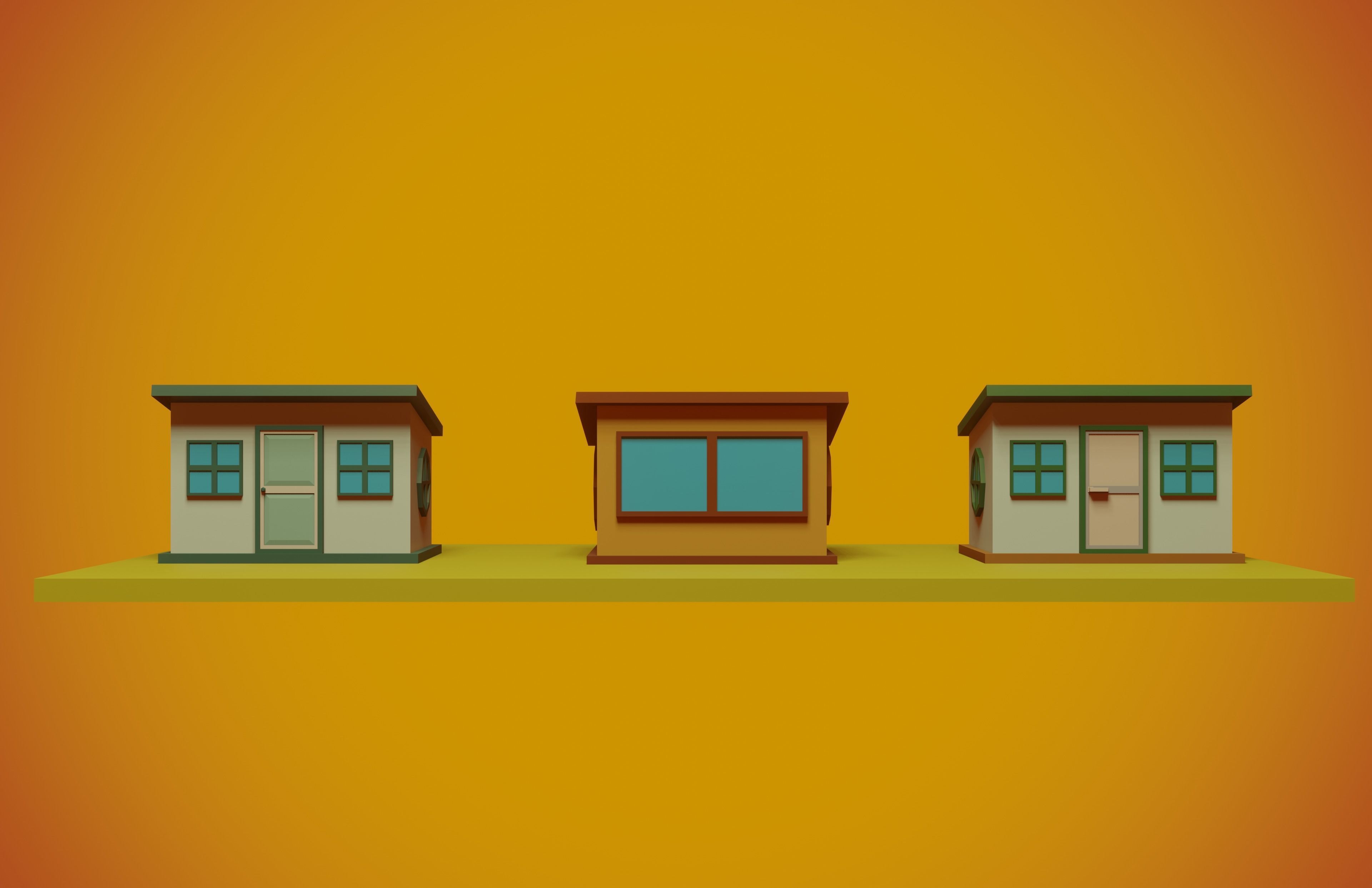 set of low-poly houses and other constructions Low-poly 3D model_17