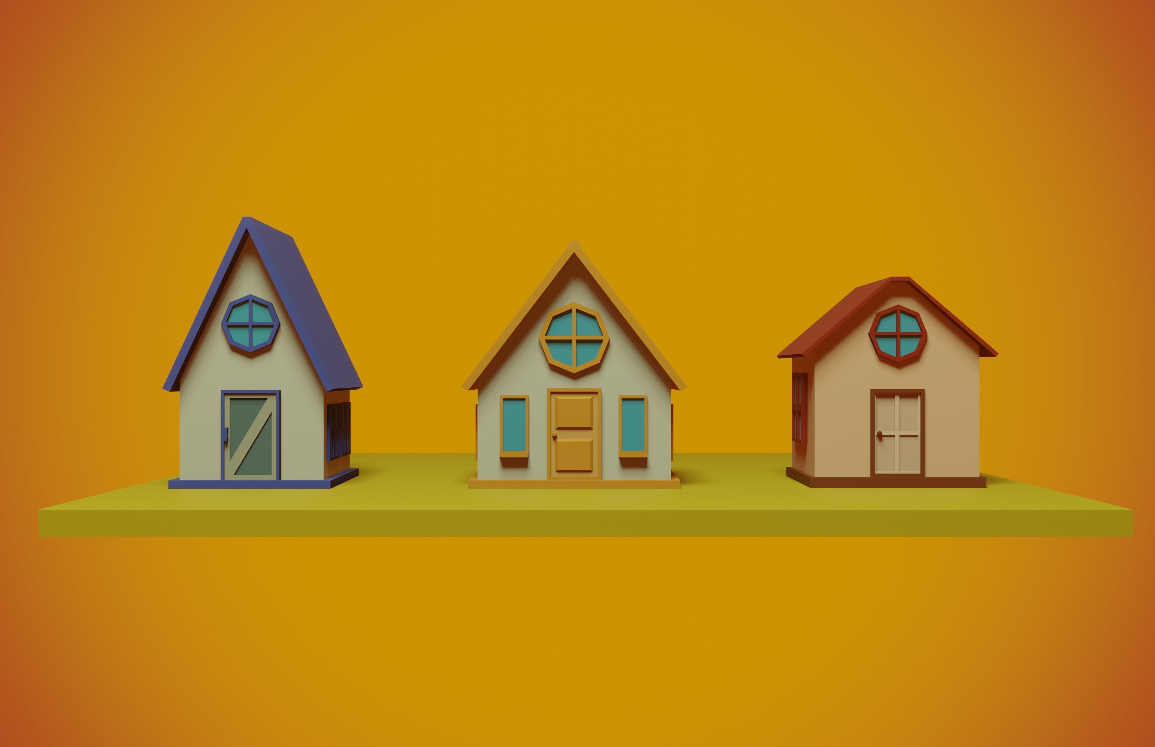 set of low-poly houses and other constructions Low-poly 3D model_5