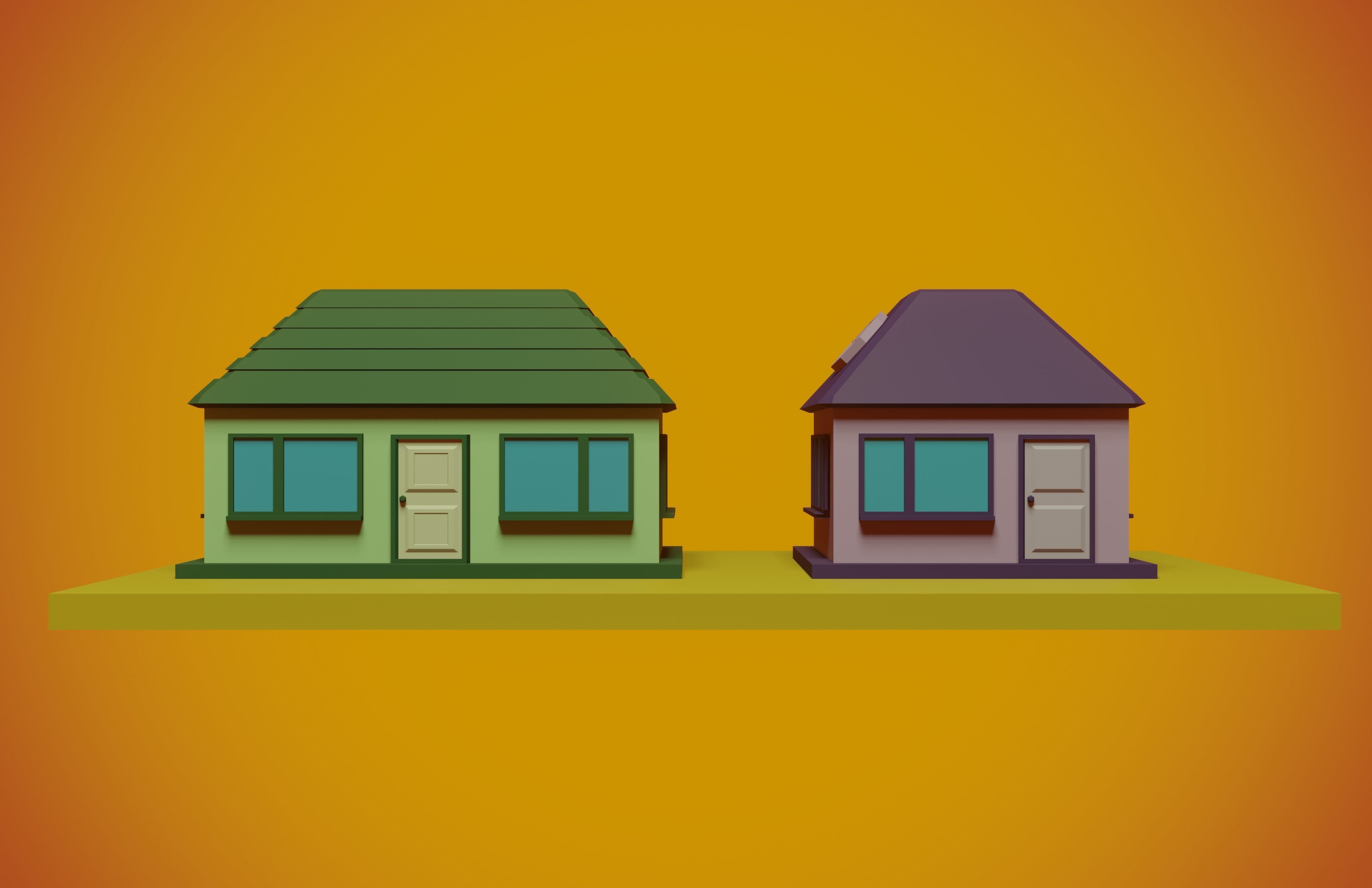 set of low-poly houses and other constructions Low-poly 3D model_20