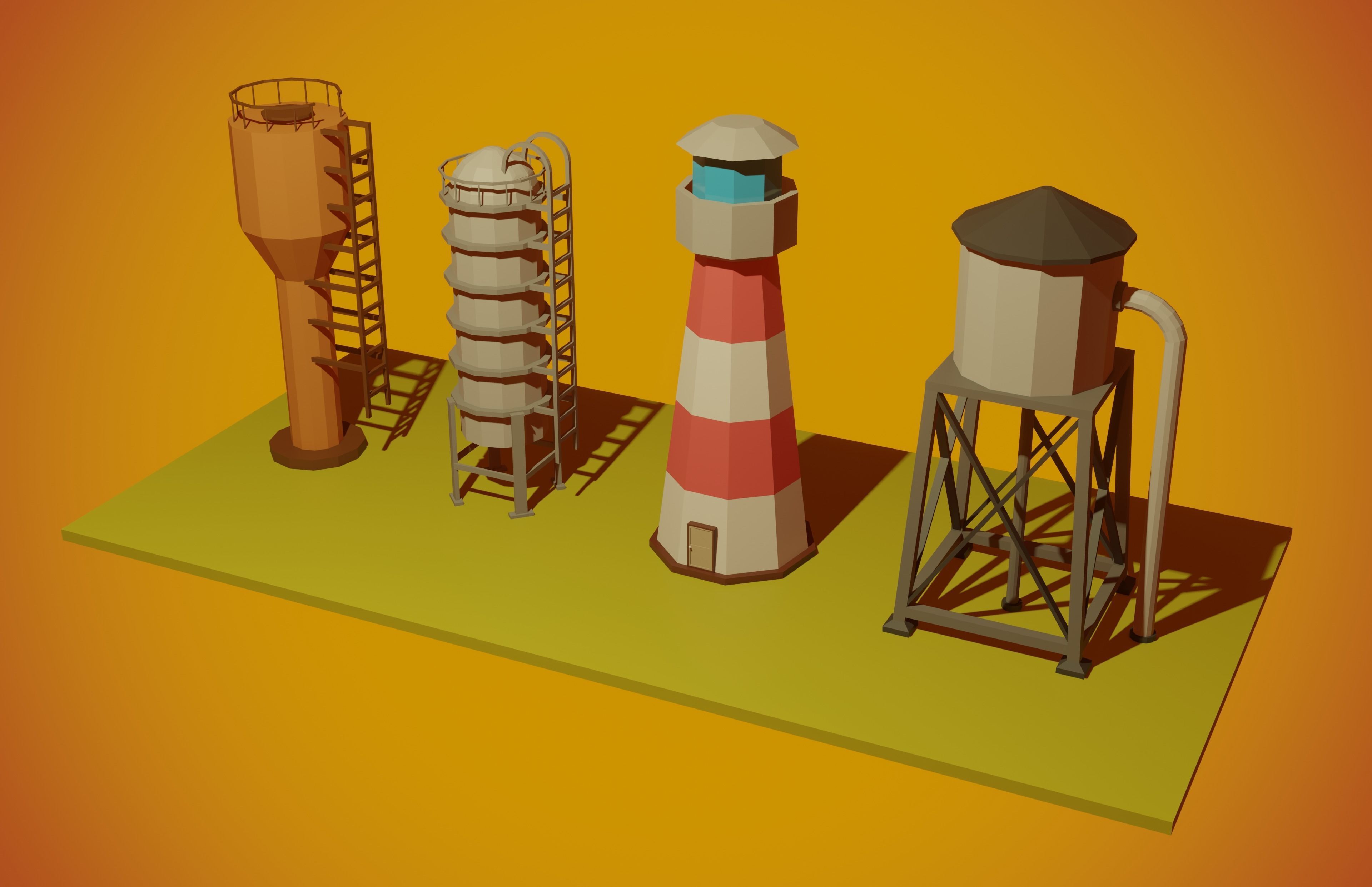 set of low-poly houses and other constructions Low-poly 3D model_26