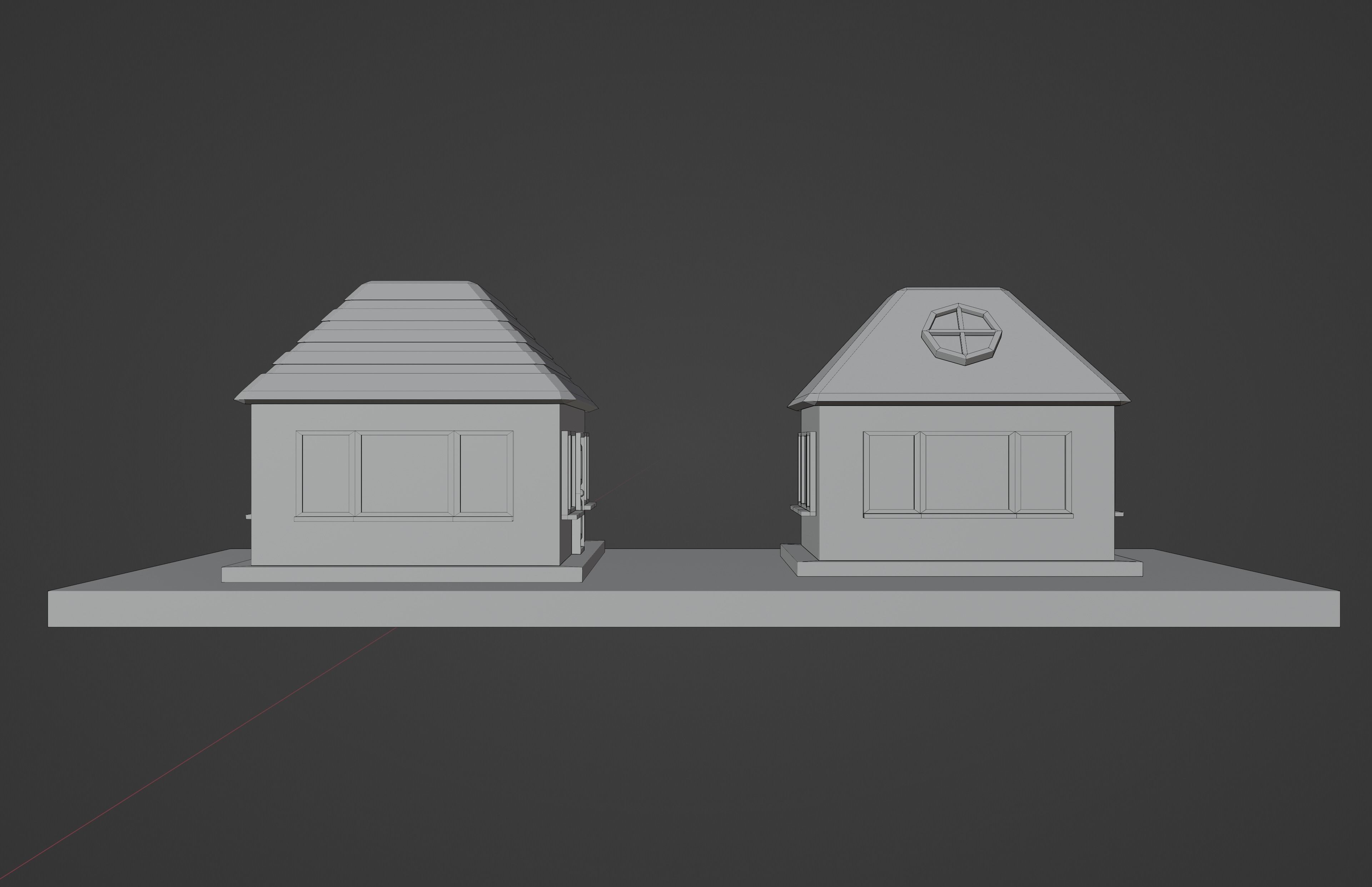 set of low-poly houses and other constructions Low-poly 3D model_23