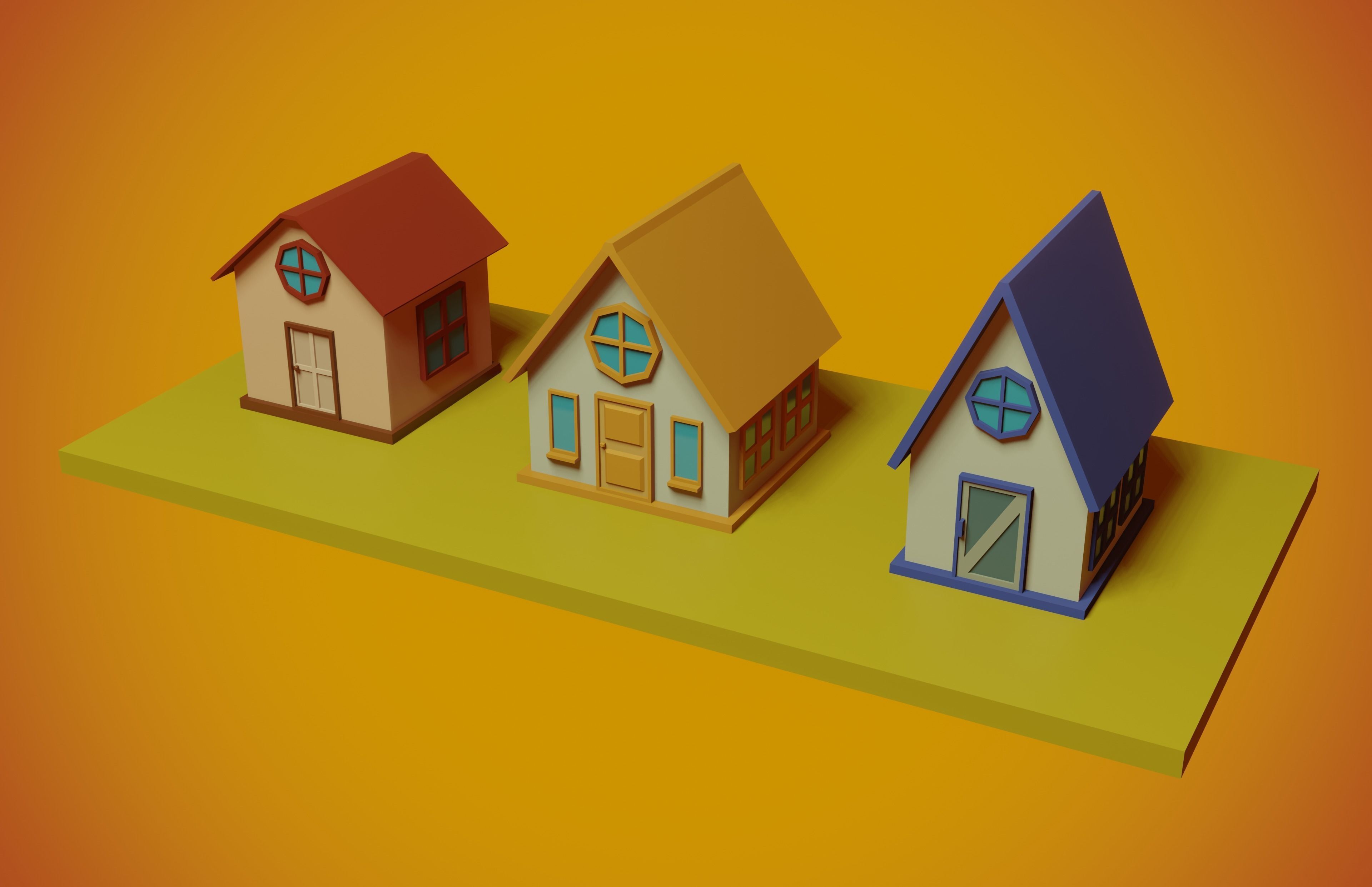 set of low-poly houses and other constructions Low-poly 3D model_4