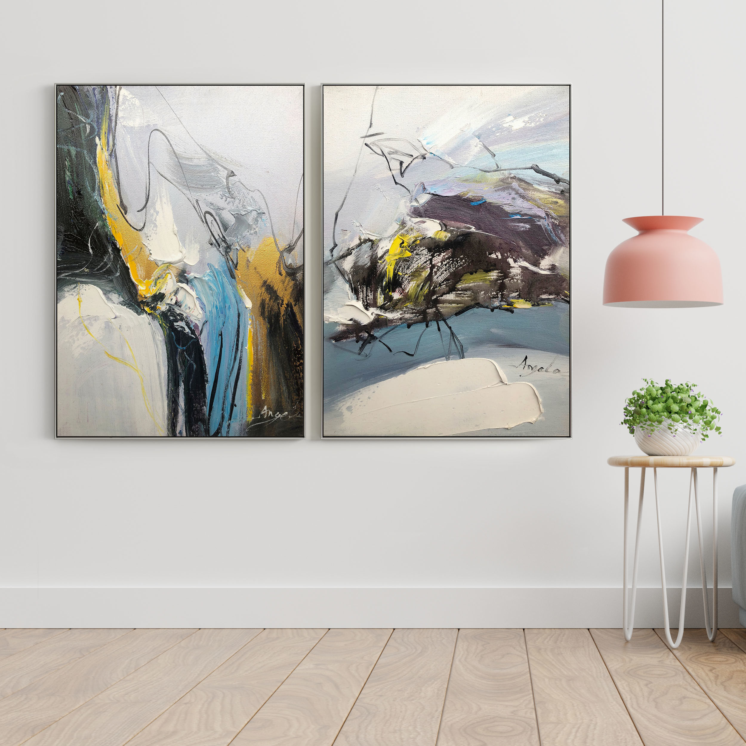 Plaster Two Photo Frame E-44 Low-poly 3D model_2