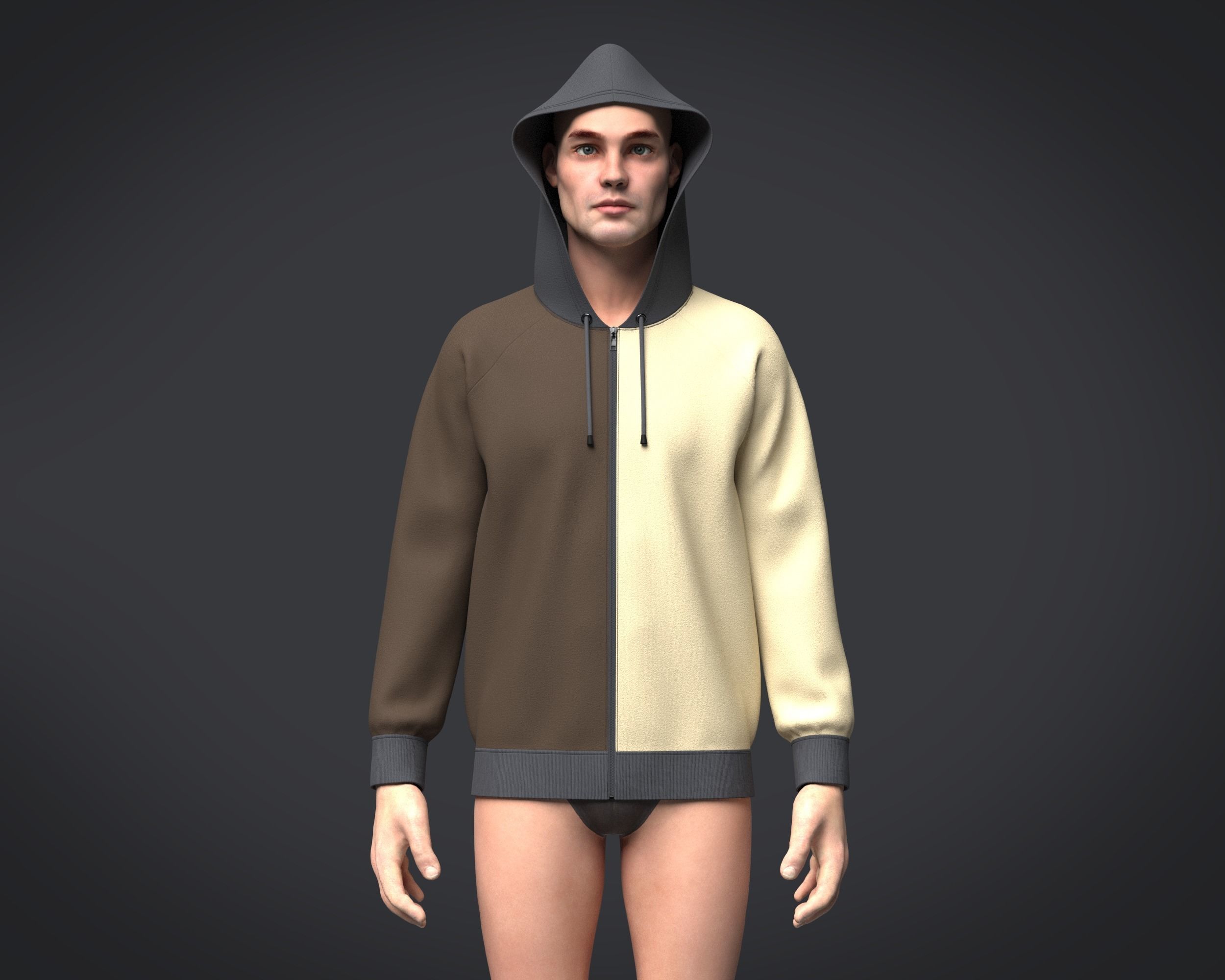 Mens Two Color Hoodie 3D model_1