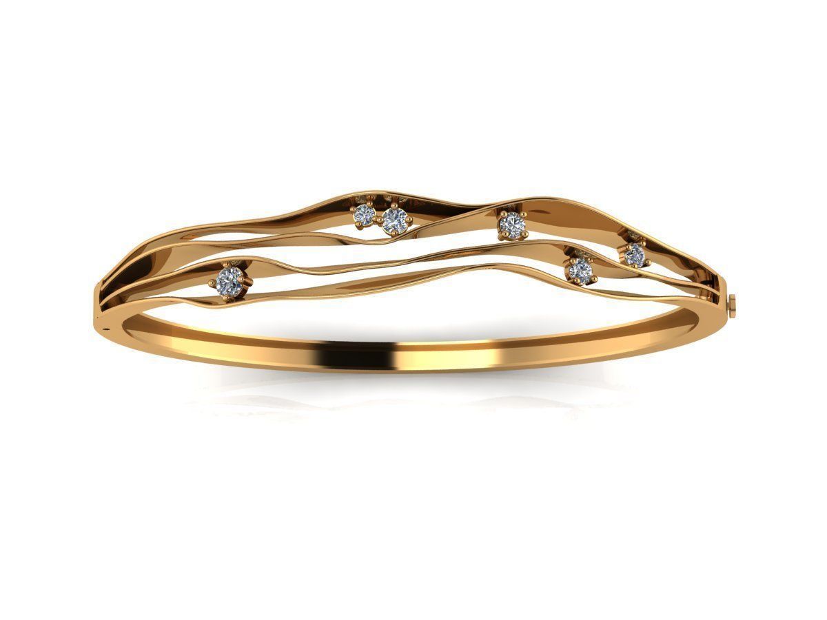 BRACELET gold bangle ring with diamonds 3D print model_2
