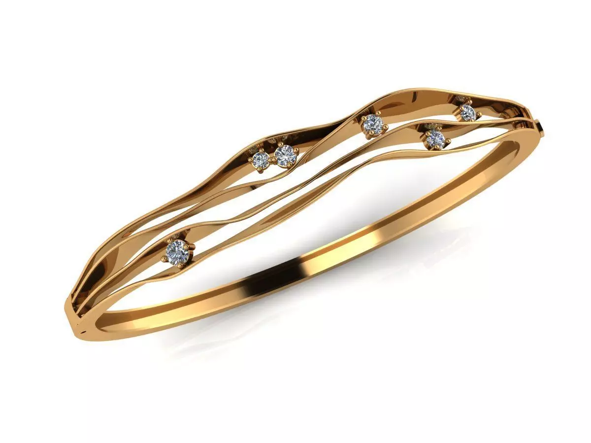 BRACELET gold bangle ring with diamonds 3D print model_0