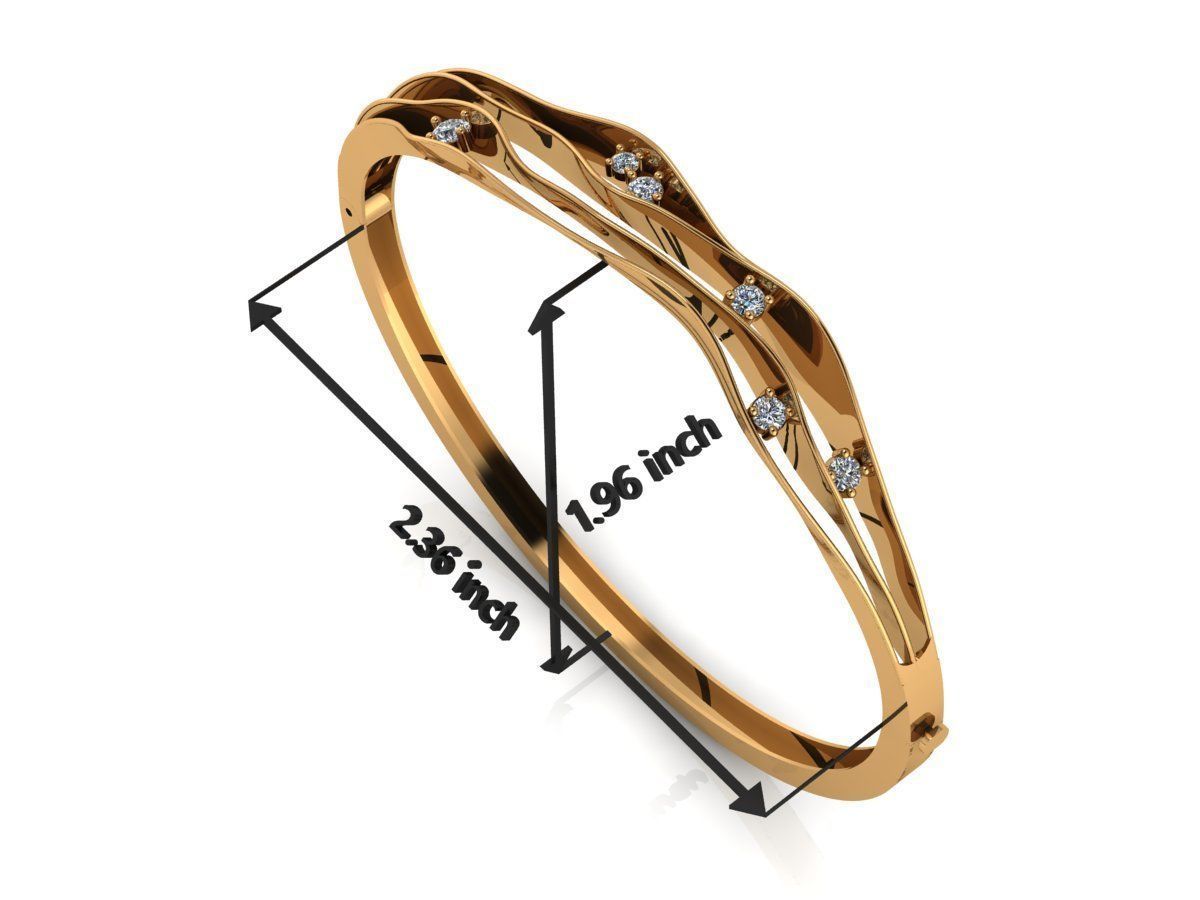 BRACELET gold bangle ring with diamonds 3D print model_4