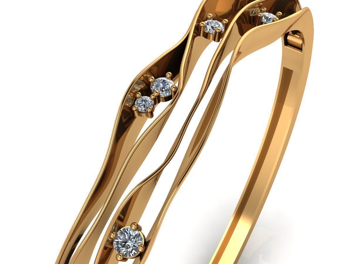 BRACELET gold bangle ring with diamonds 3D print model_6