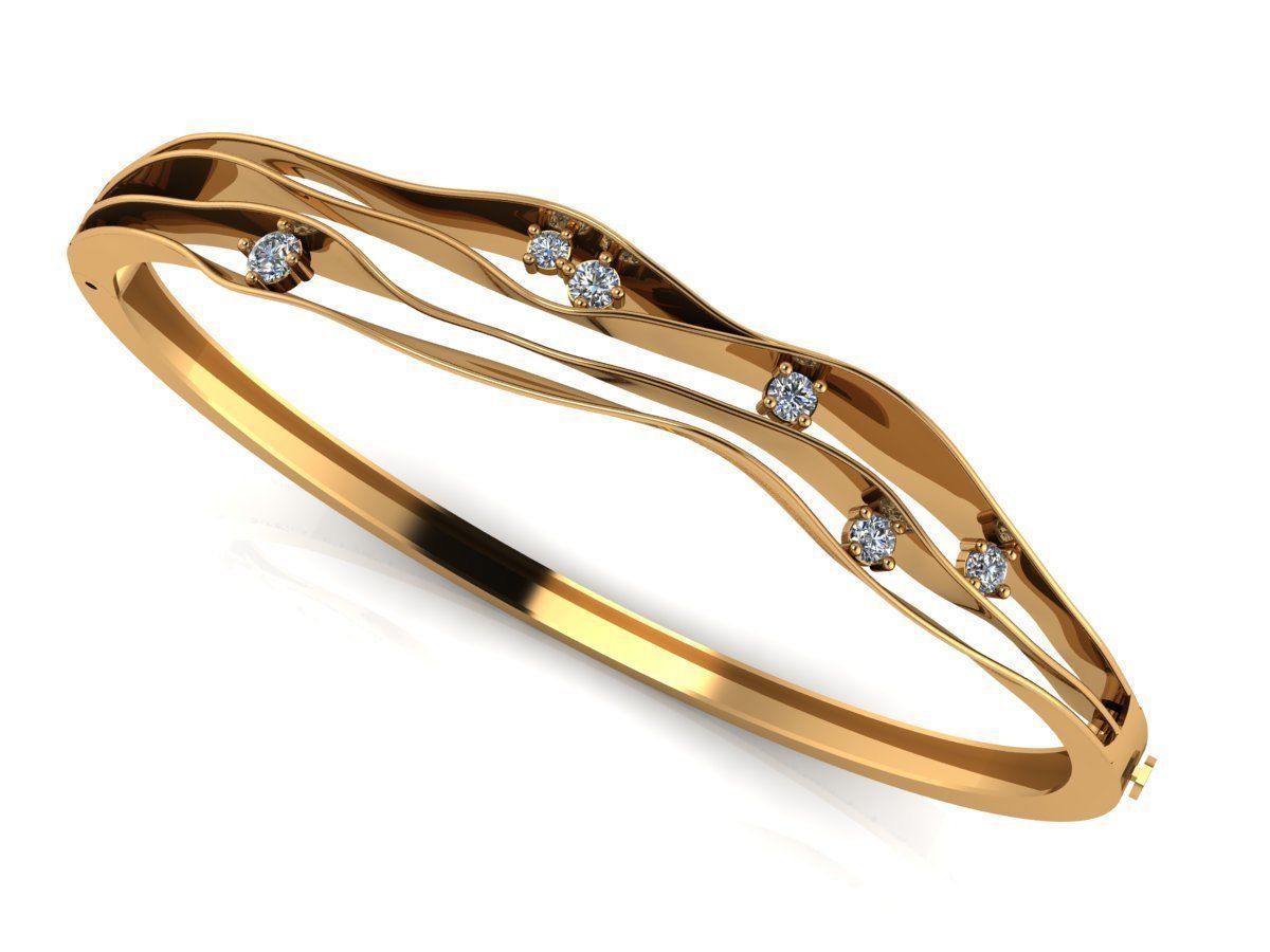 BRACELET gold bangle ring with diamonds 3D print model_1