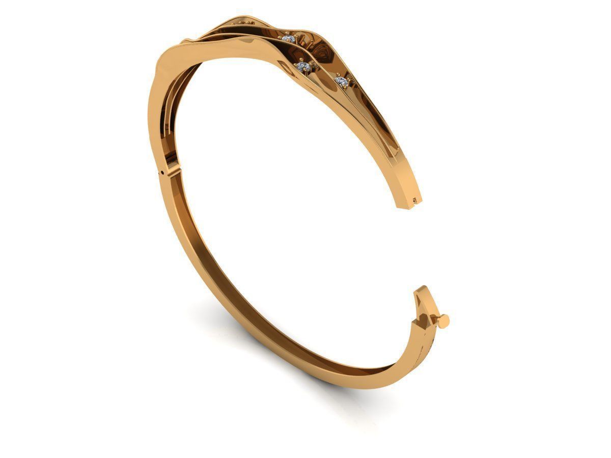 BRACELET gold bangle ring with diamonds 3D print model_5
