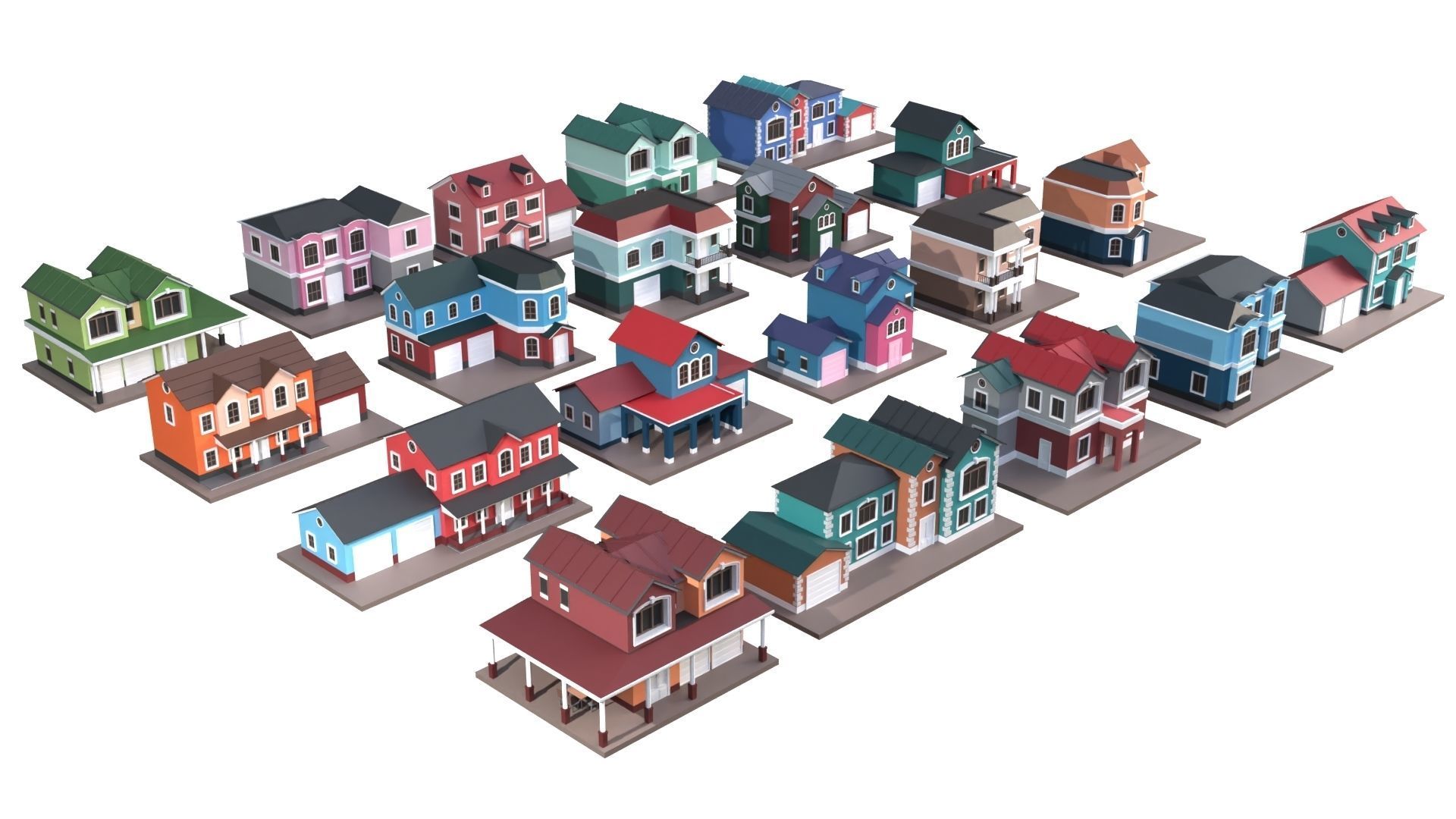 Low Poly 20 Houses Pack - Cartoon  Low-poly 3D model_1